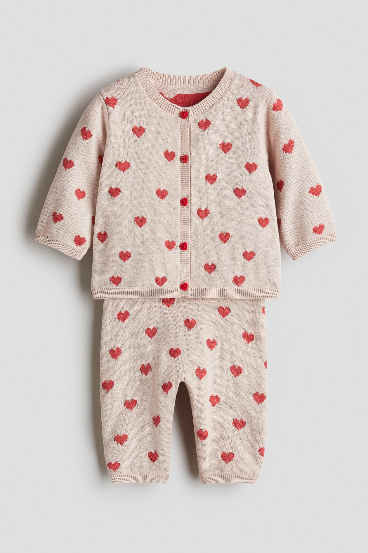 Ensemble 2 pièces en maille fine - Rose ancien clair/cœurs - ENFANT | H&M FR