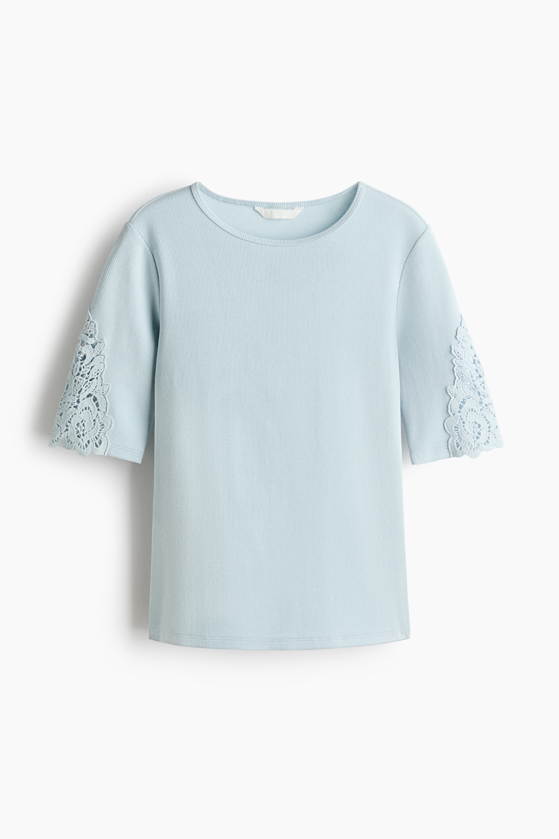 Top a costine con inserti in pizzo - Light blue/Bianco