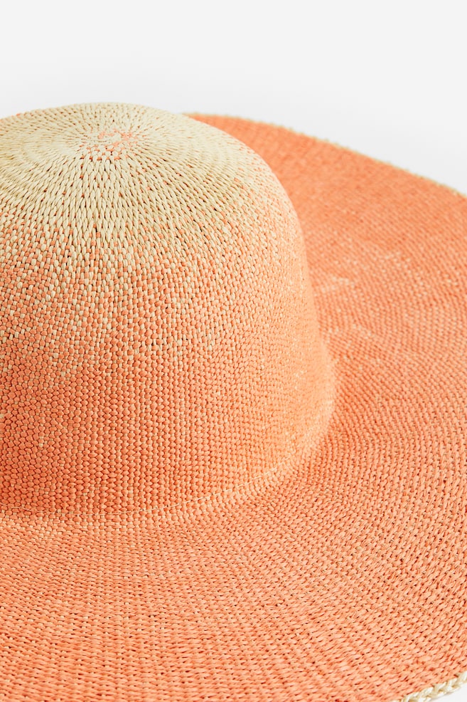 Wide brim straw hat - Orange/Bright green - 3