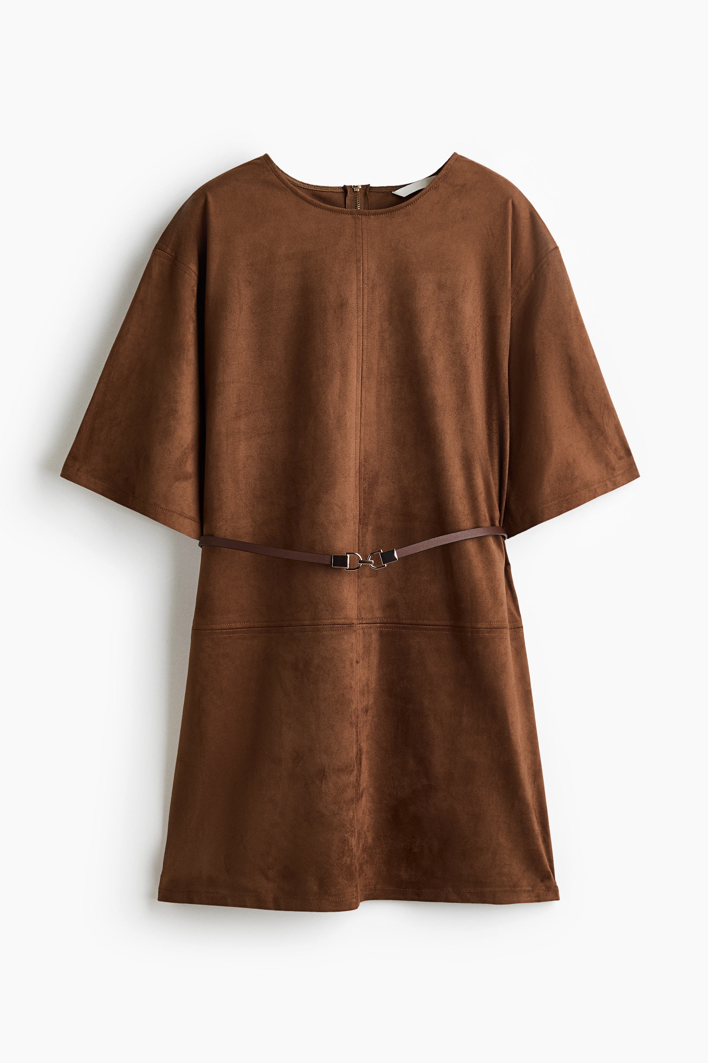 Robe en tissu gratté avec ceinture - Brun foncé/Violet foncé