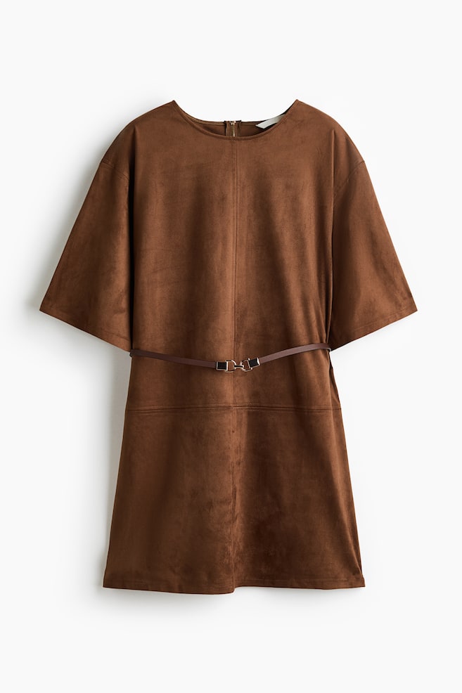 Napped Dress with Belt - Dark brown/Dark purple - 1