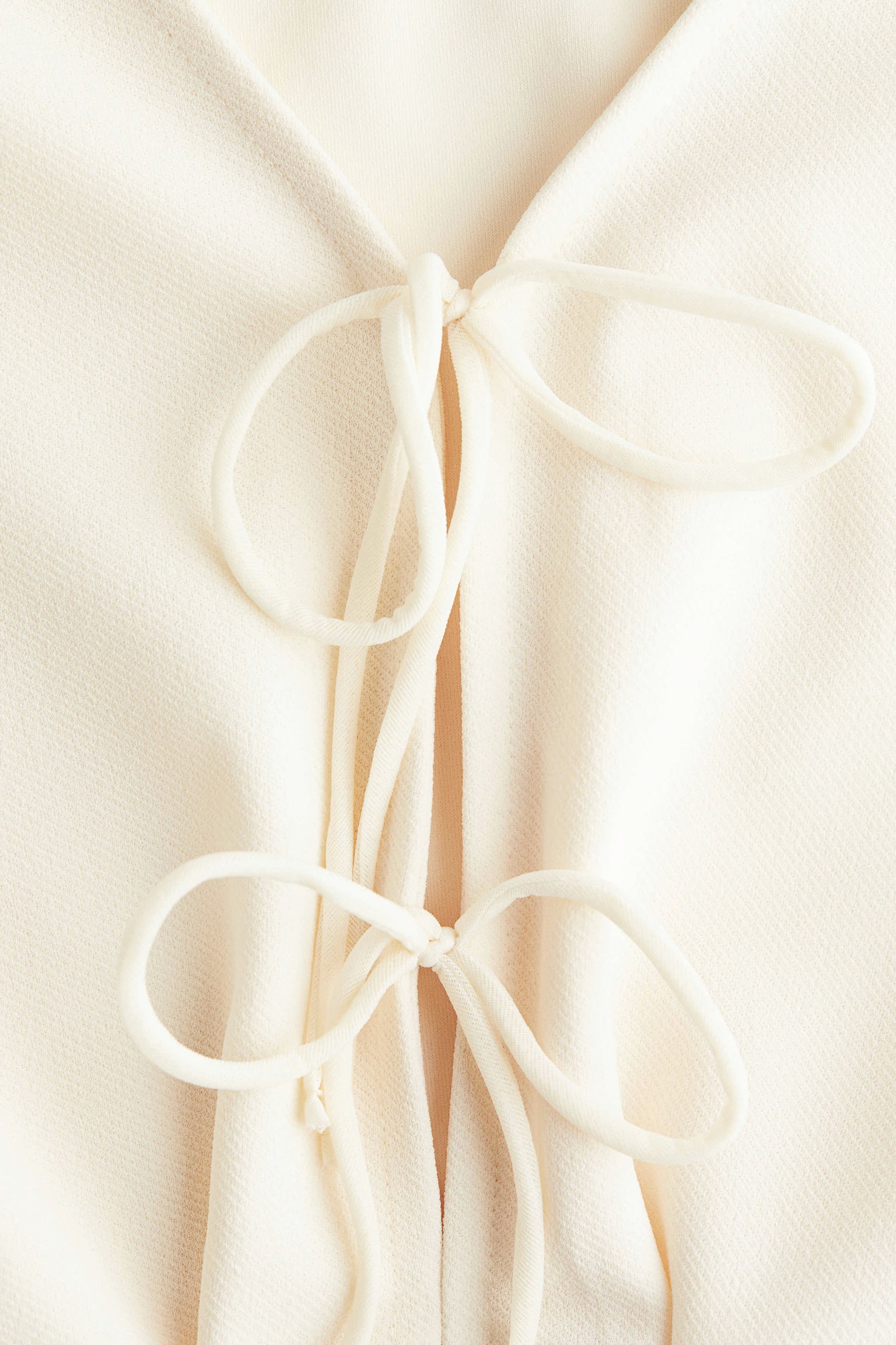 Waisted tie-front top - Cream/Light blue - 4