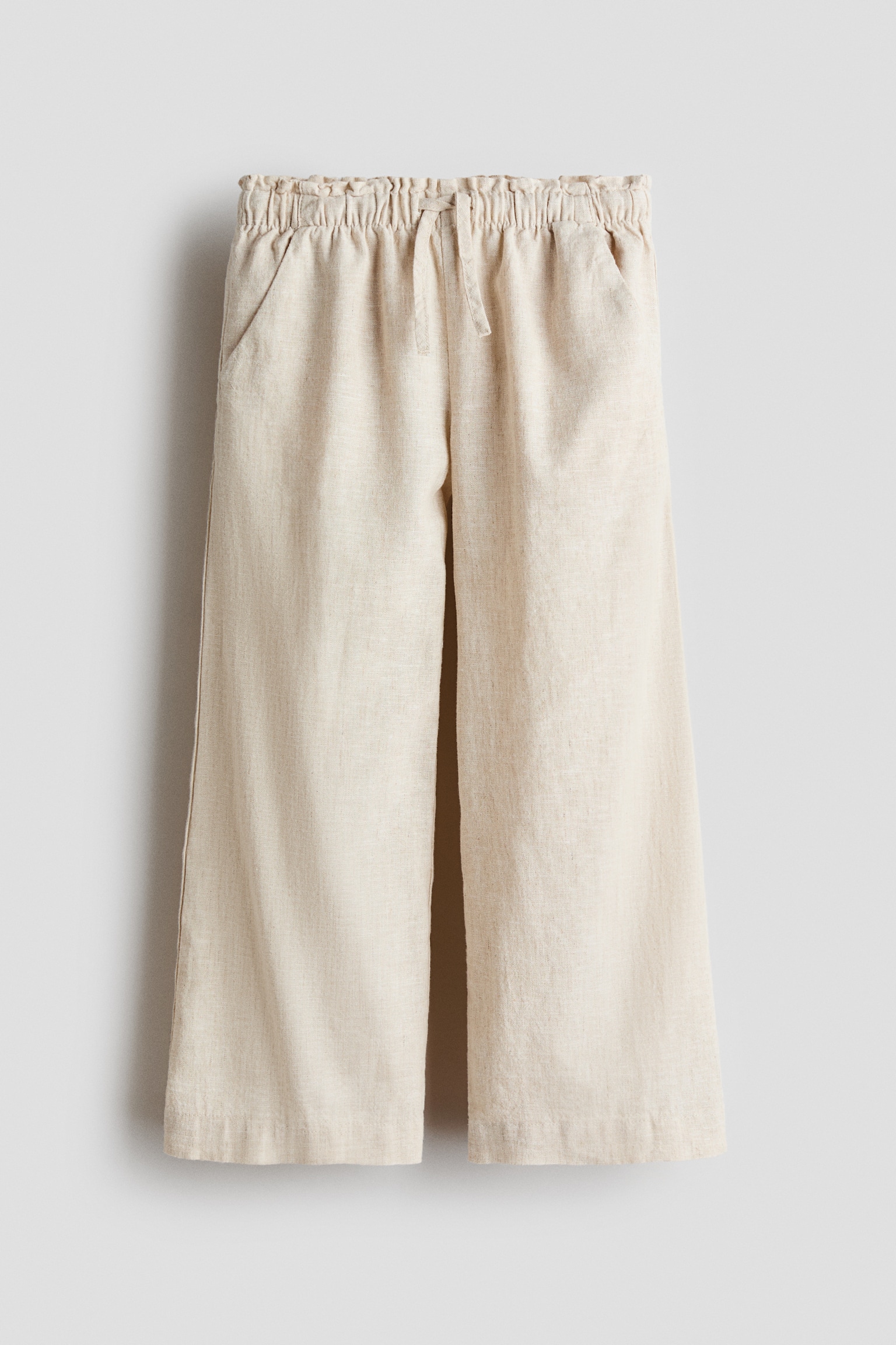 Pantalón en mezcla de lino - Beige/Blanco