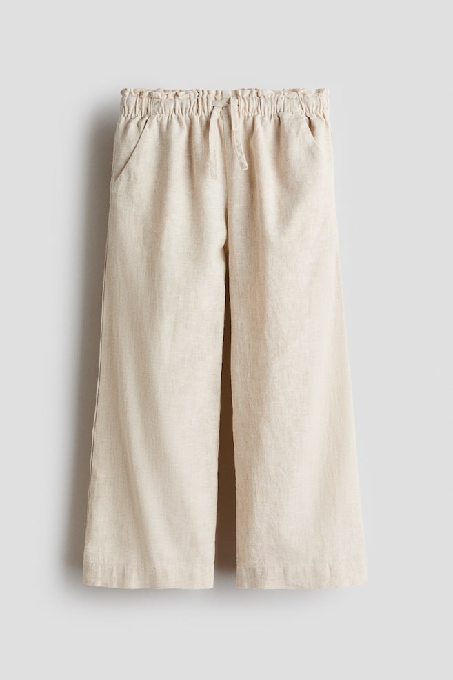 Pantalón en mezcla de lino - Beige/Blanco - 1