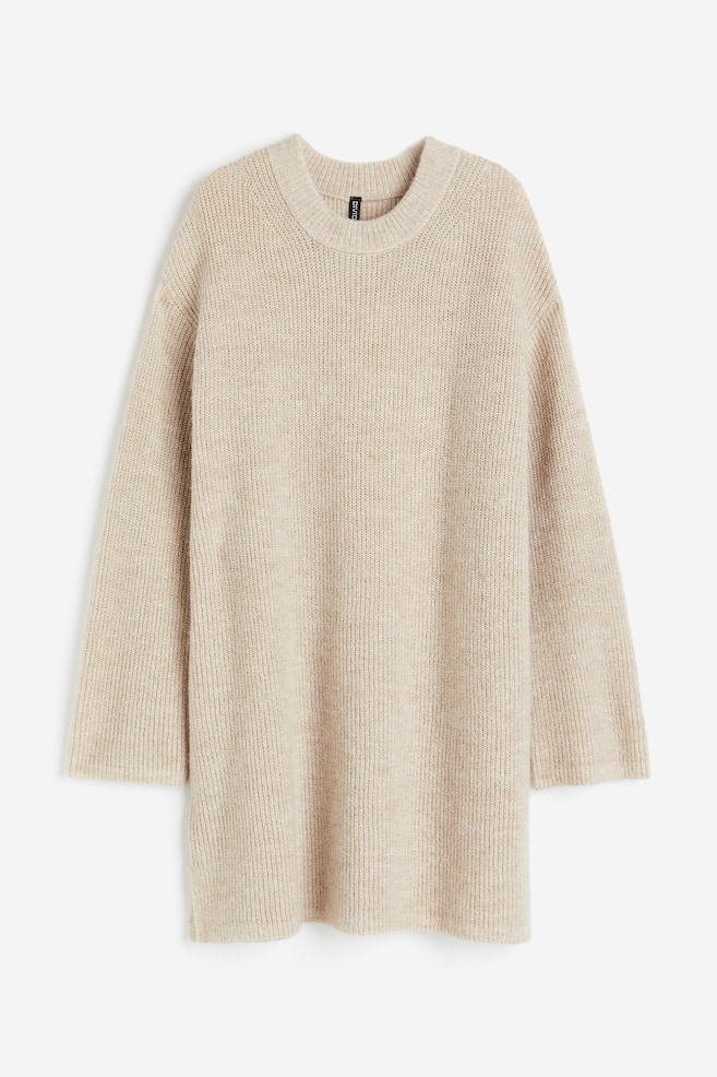 Oversized knitted dress - Light beige/Cream/Dark grey marl - 1