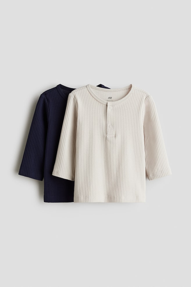 2-pack ribbed jersey tops - Navy blue/Light beige/Dark red/Hearts/Dusty green/Dark grey - 1