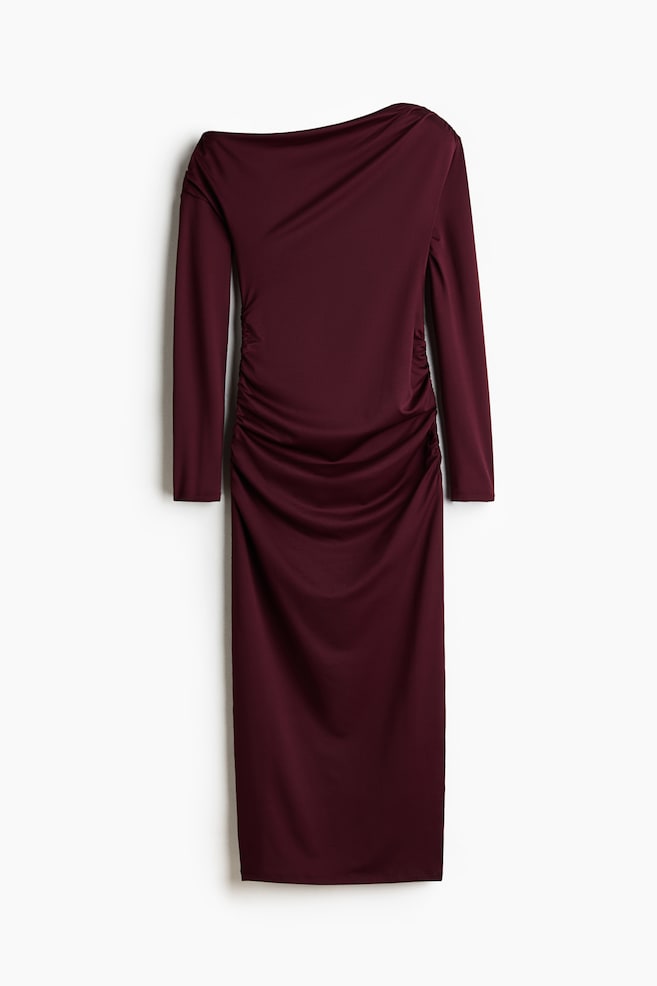 Abito monospalla drappeggiato - Bordeaux/Nero - 1