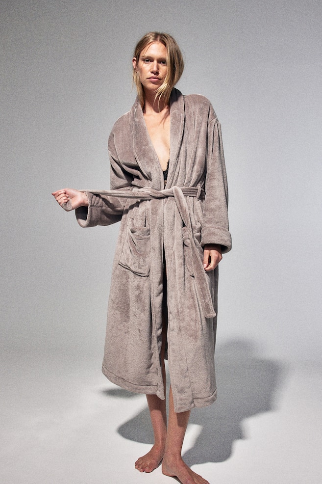 Fleece dressing gown - Greige - 4