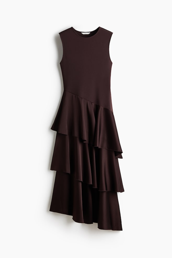 Robe en jersey romanite avec jupe en satin - Marron foncé/Rose clair - 1
