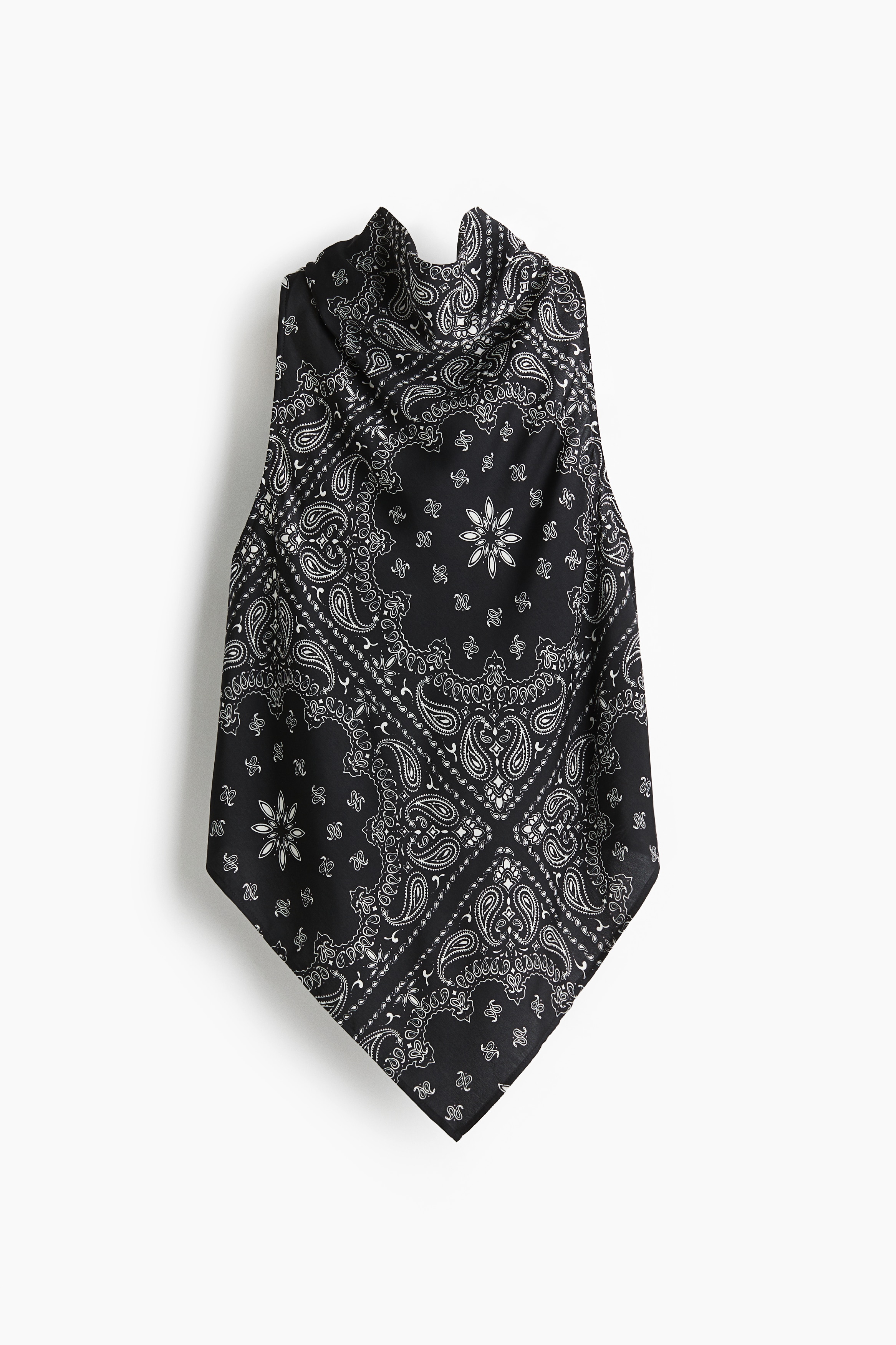 Saténový top bez rukávov - Čierna/kašmírový vzor