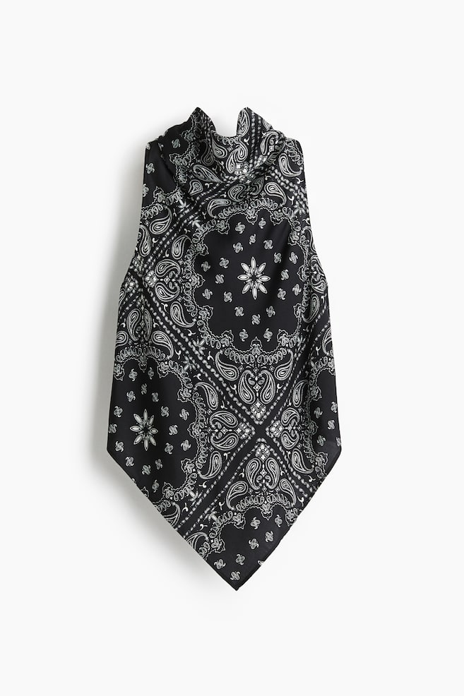 Tie-neck satin top - Black/Paisley pattern - 1
