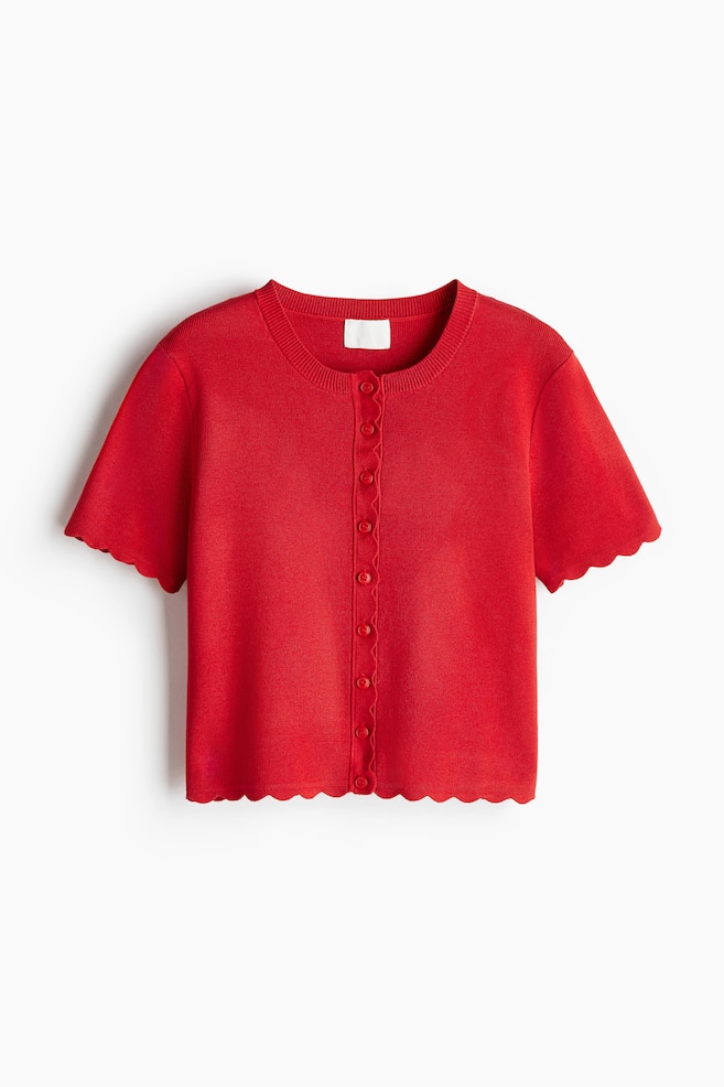 Fijngebreid vest met golvende randen - Rood - 1