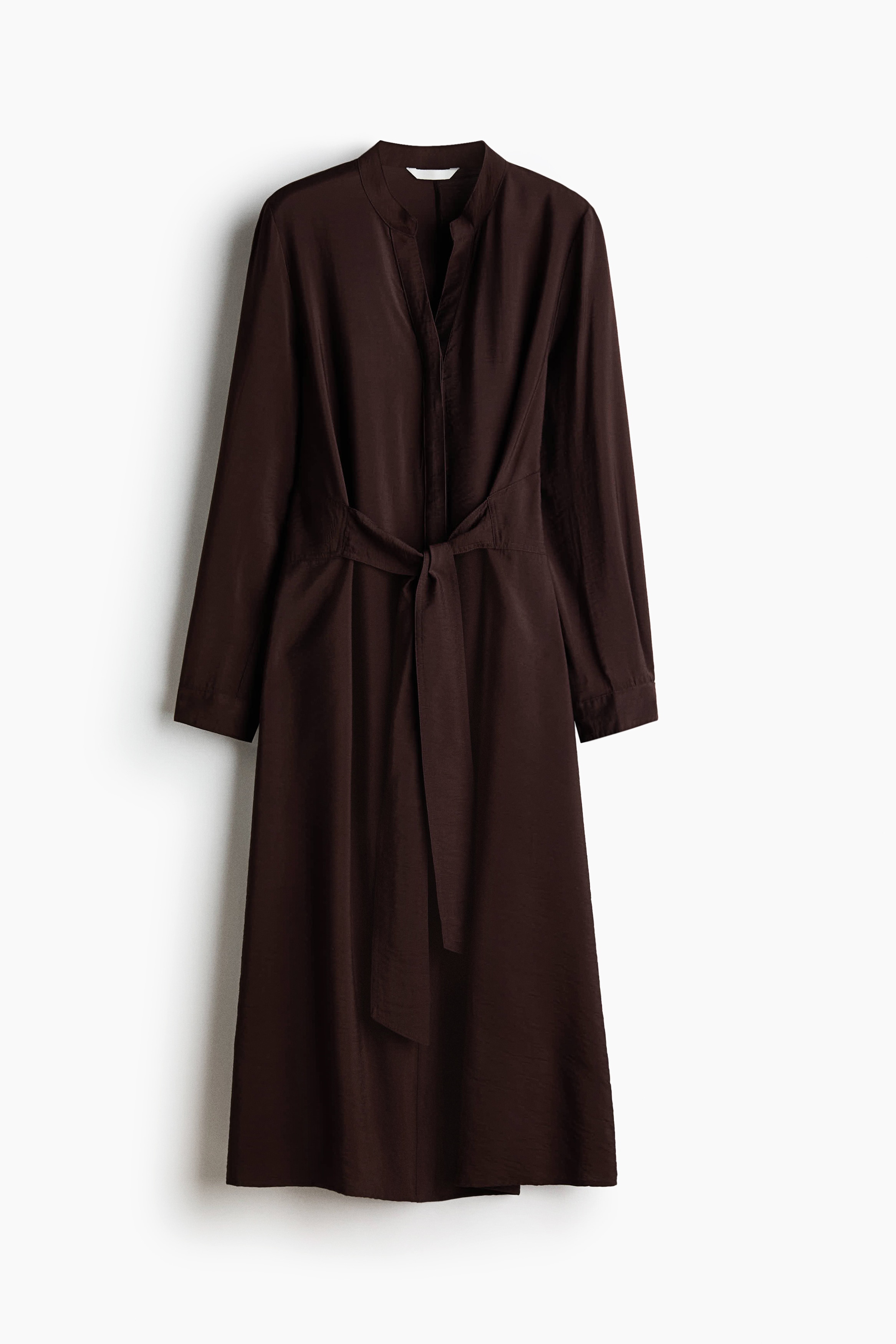 Tie-belt dress - Dark brown/Cream/Patterned