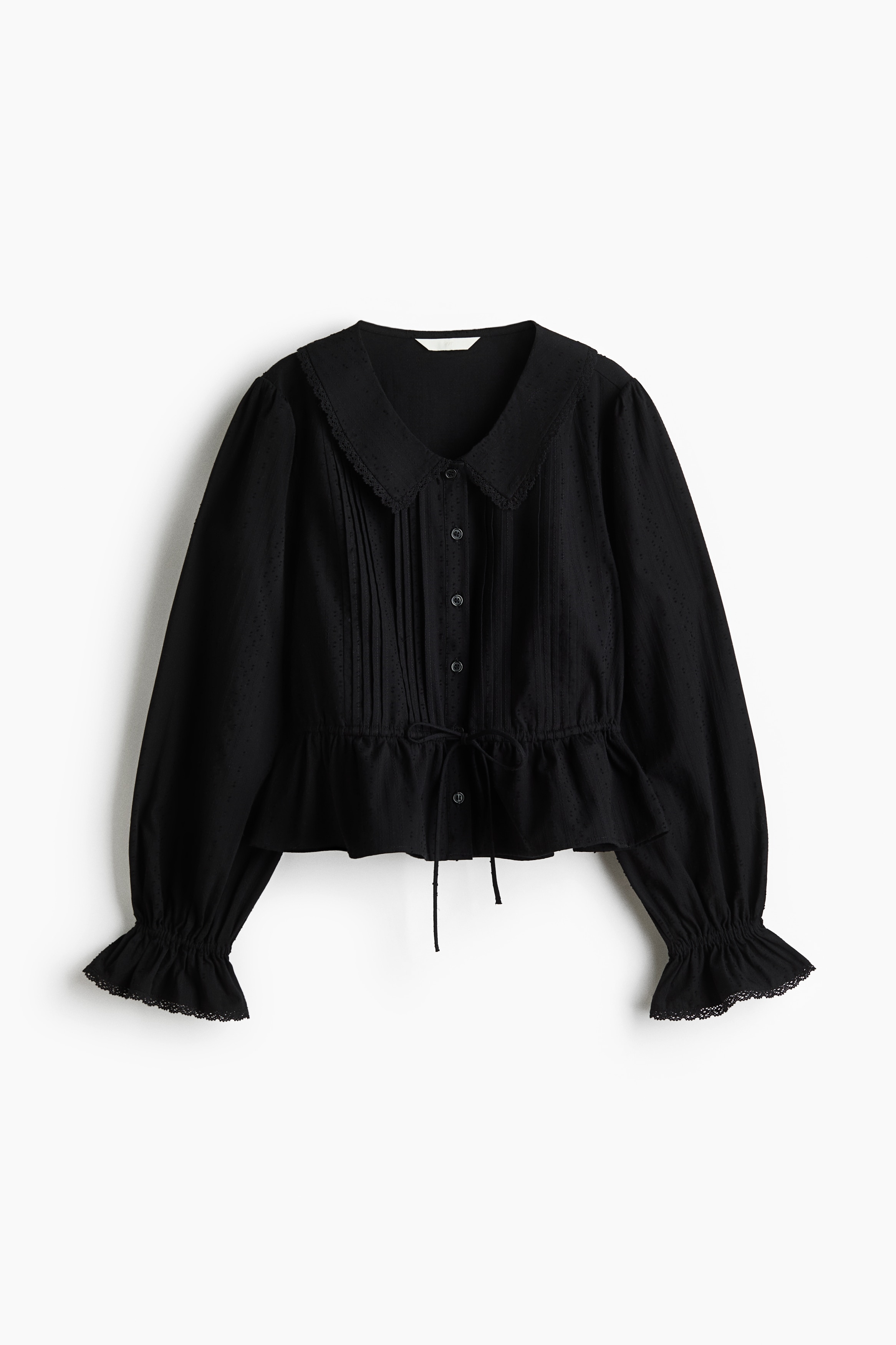 ピンタック コットンブラウス - ブラック/ホワイト