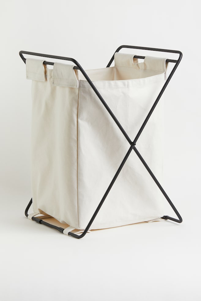 Folding laundry hamper - Natural white/Black - 1