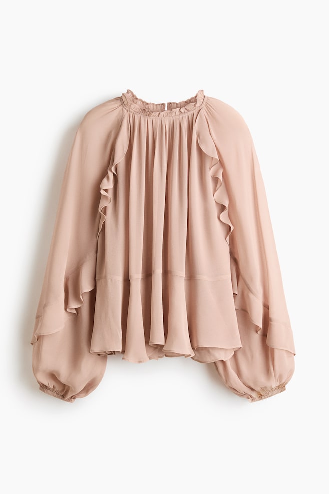 Blusa de viscosa con mangas globo - Rosa empolvado - 1