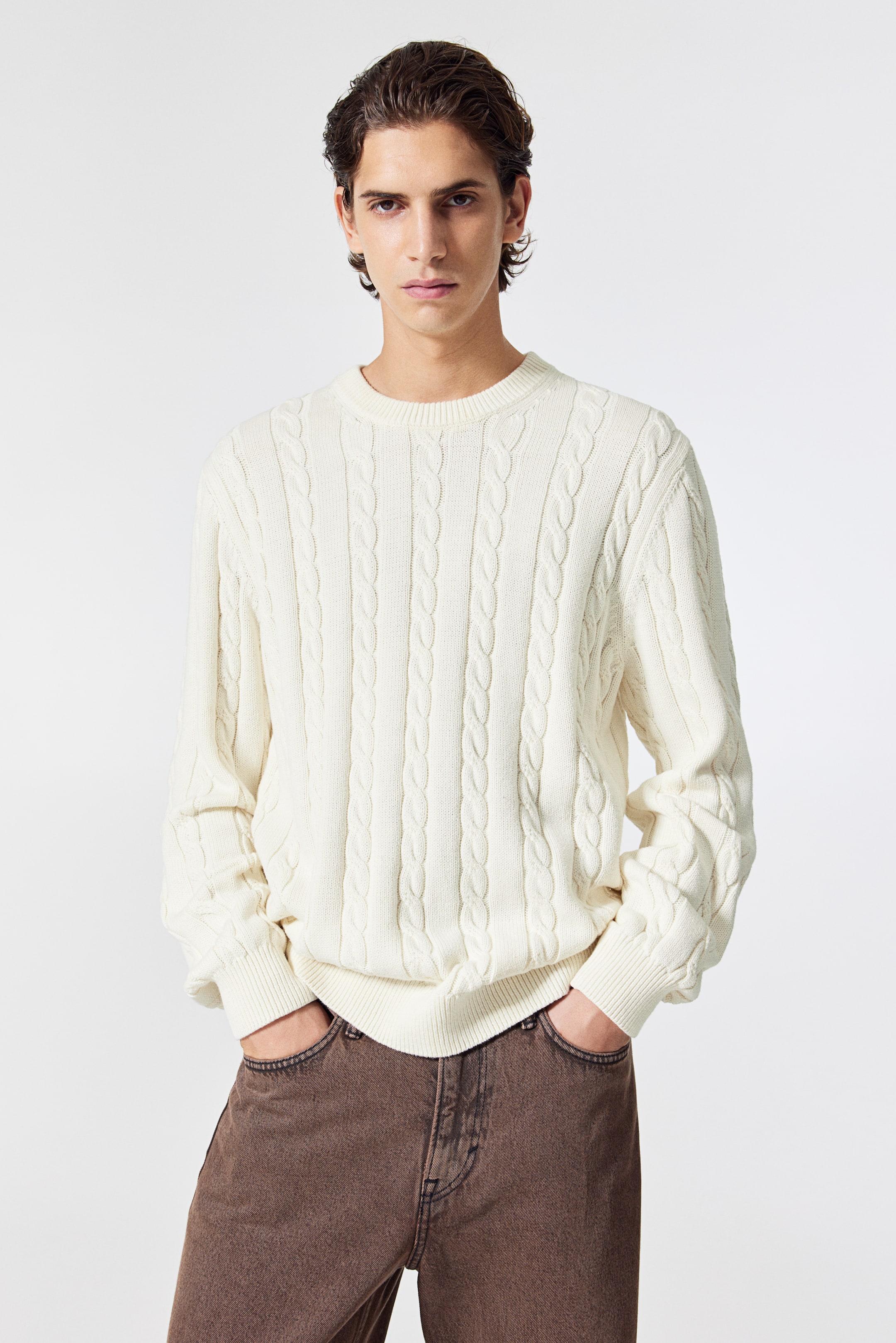 Regular Fit Cable-knit Sweater