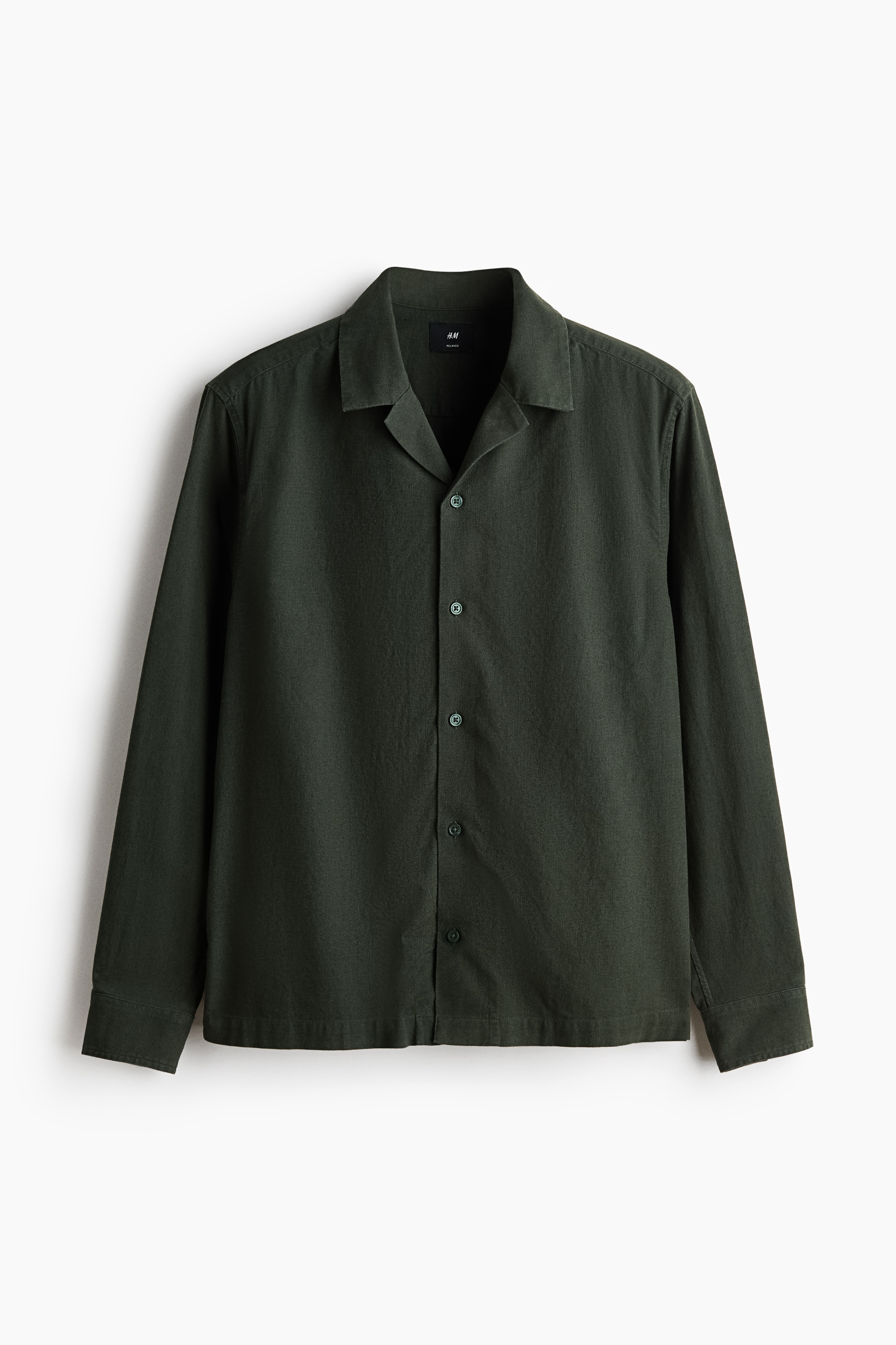 Relaxed Fit Linen-blend resort shirt - Dark green/Light pink/Light yellow/Dark brown