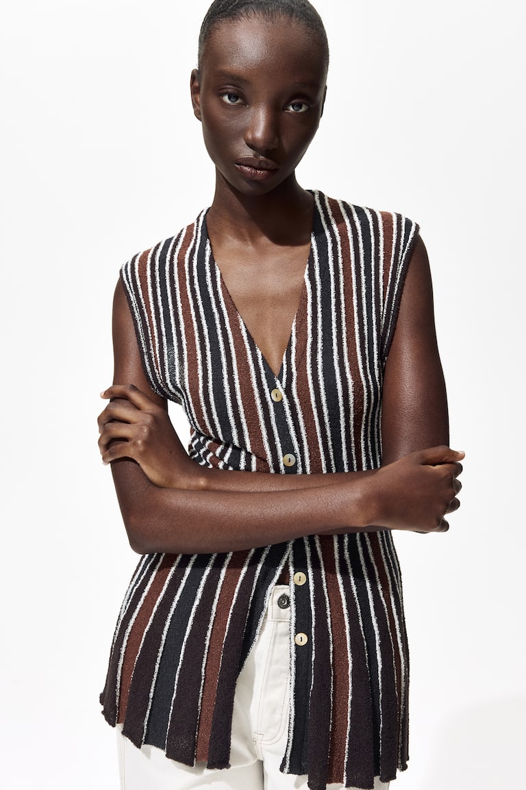Bouclé-knit button-front top