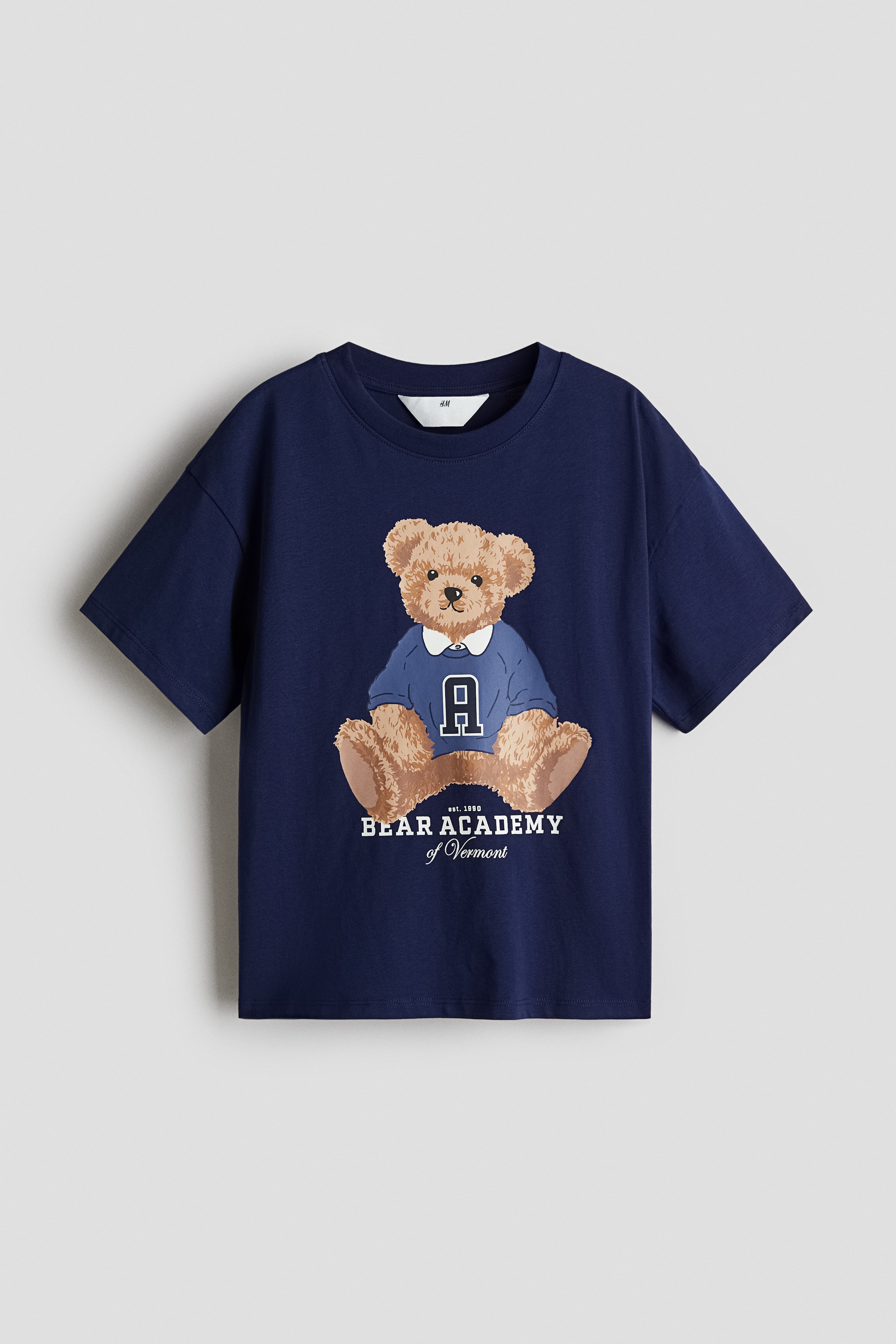 Navy blue/teddy bear Cotton T-Shirt with Printed Motif for kids