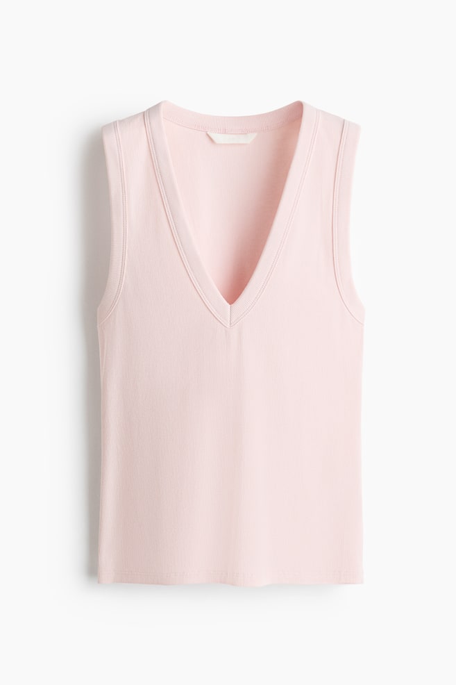 Ribbed Tank Top - Light pink/White/Dark brown - 1