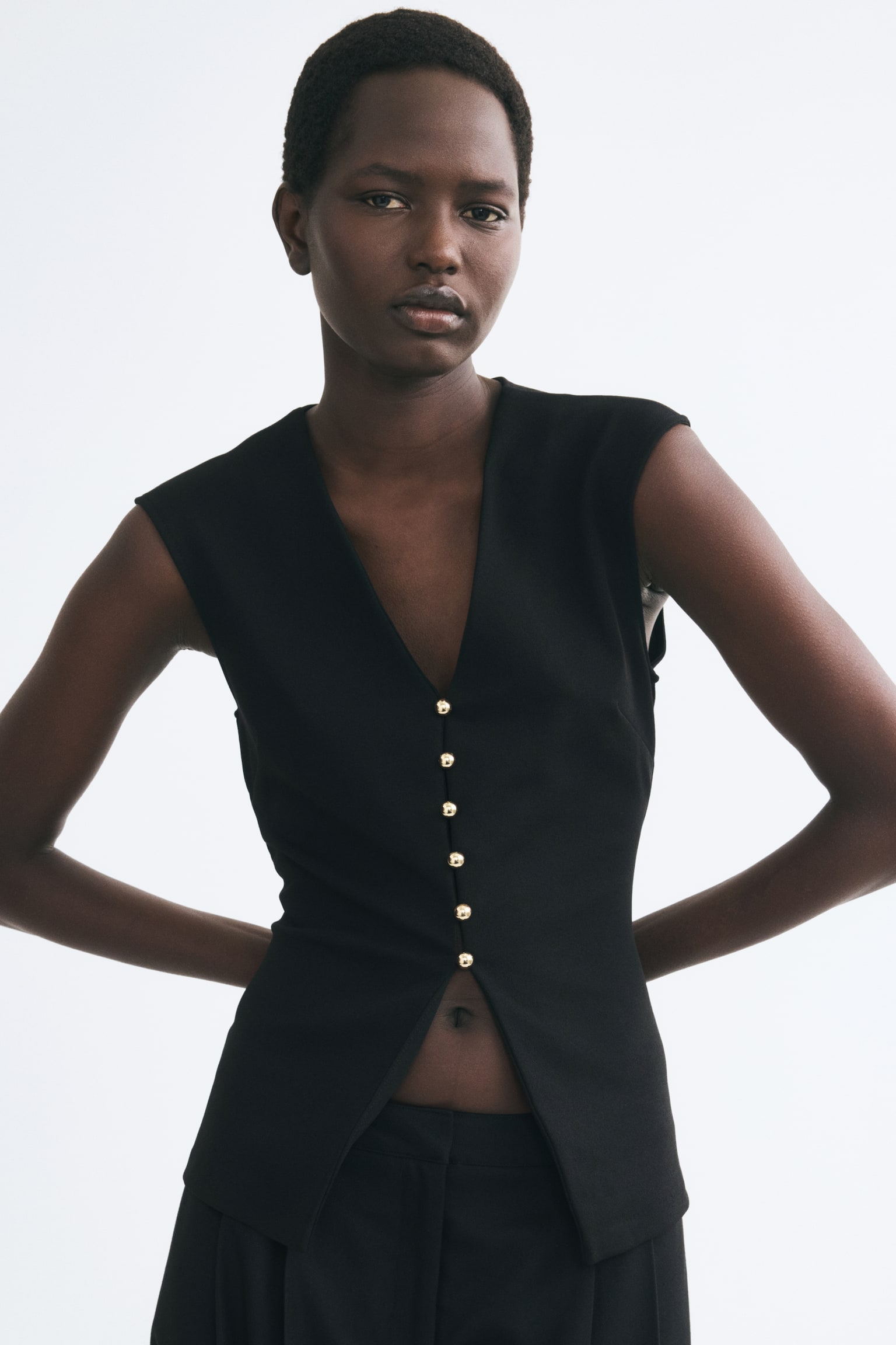 Женский топ H&M Ponte di Roma waistcoat, цвет: Чёрный — фото 3