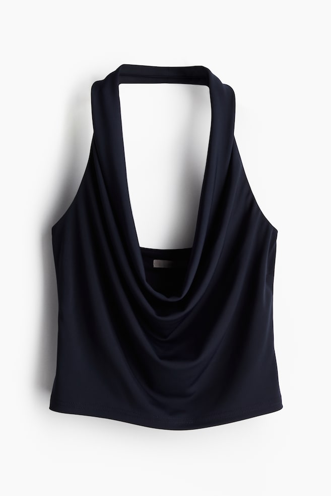 Jersey halterneck top - Navy blue - 1