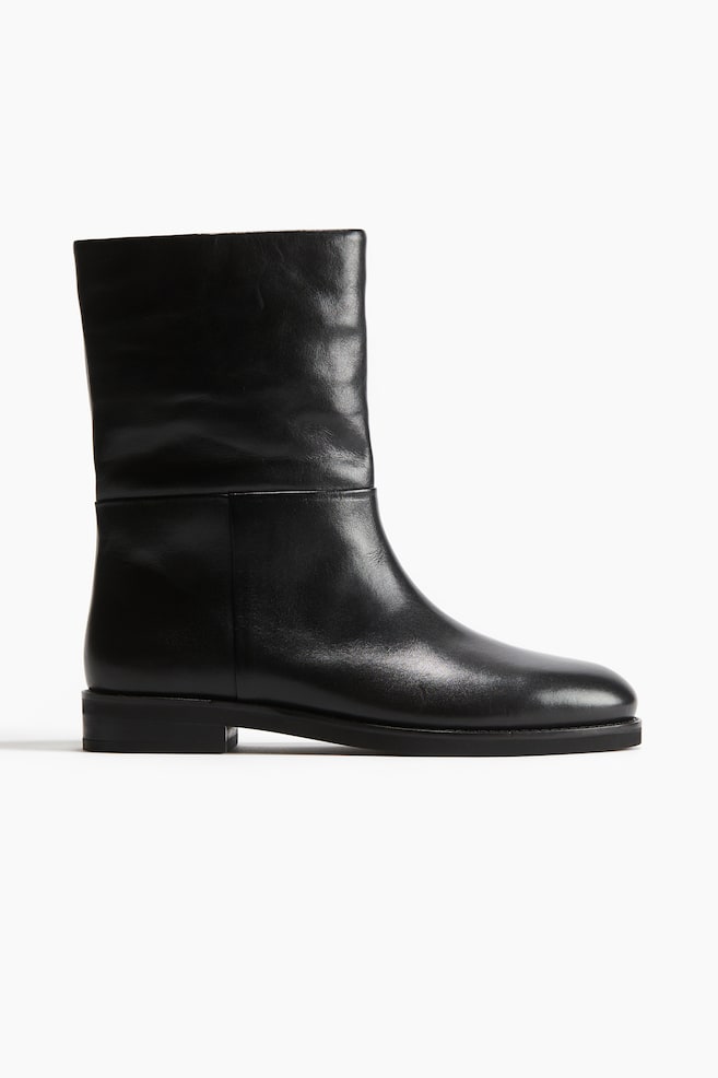 Bottines en cuir de hauteur mi-mollet - Noir/Beige - 1
