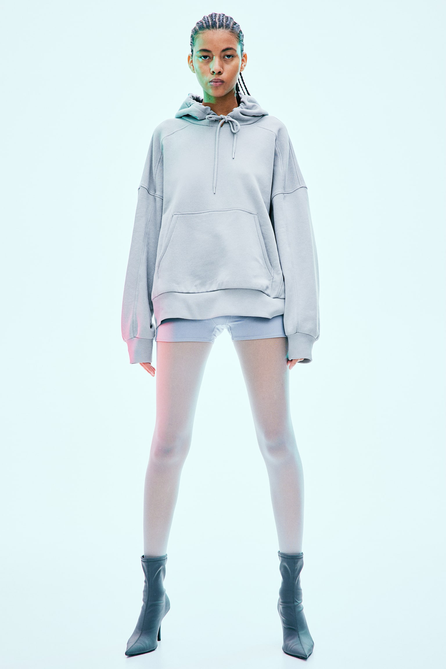 Oversized Hoodie - Grey/Black/Light grey marle - 3