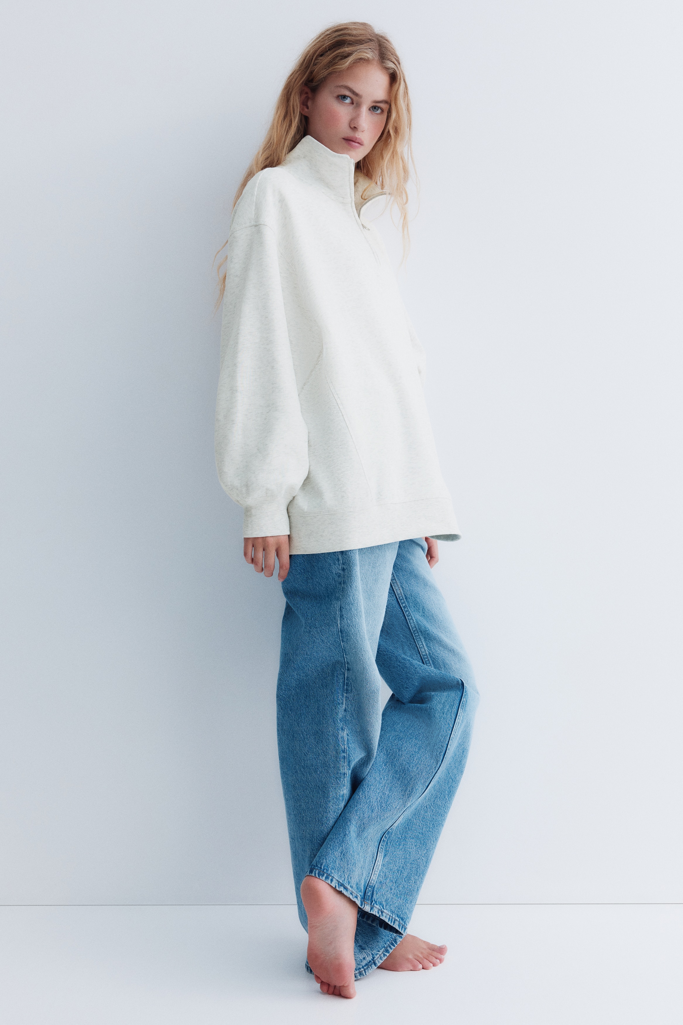 Half-Zip Sweatshirt - Light gray melange - Ladies | H&M US