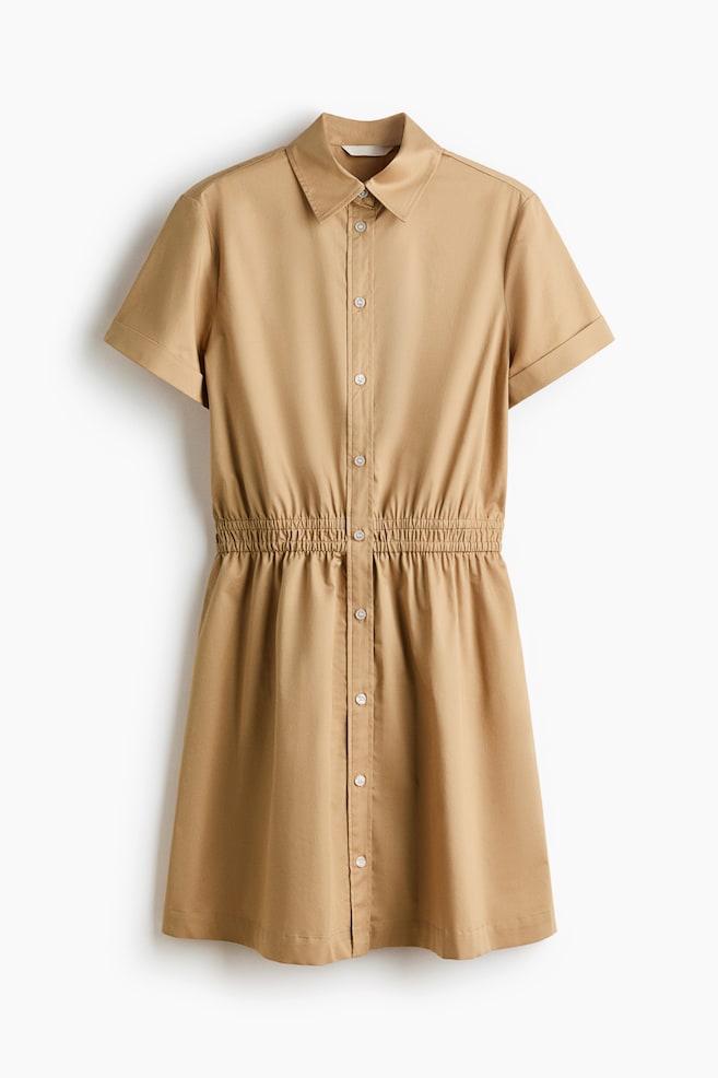 Short-Sleeved Shirt Dress - Beige - 1