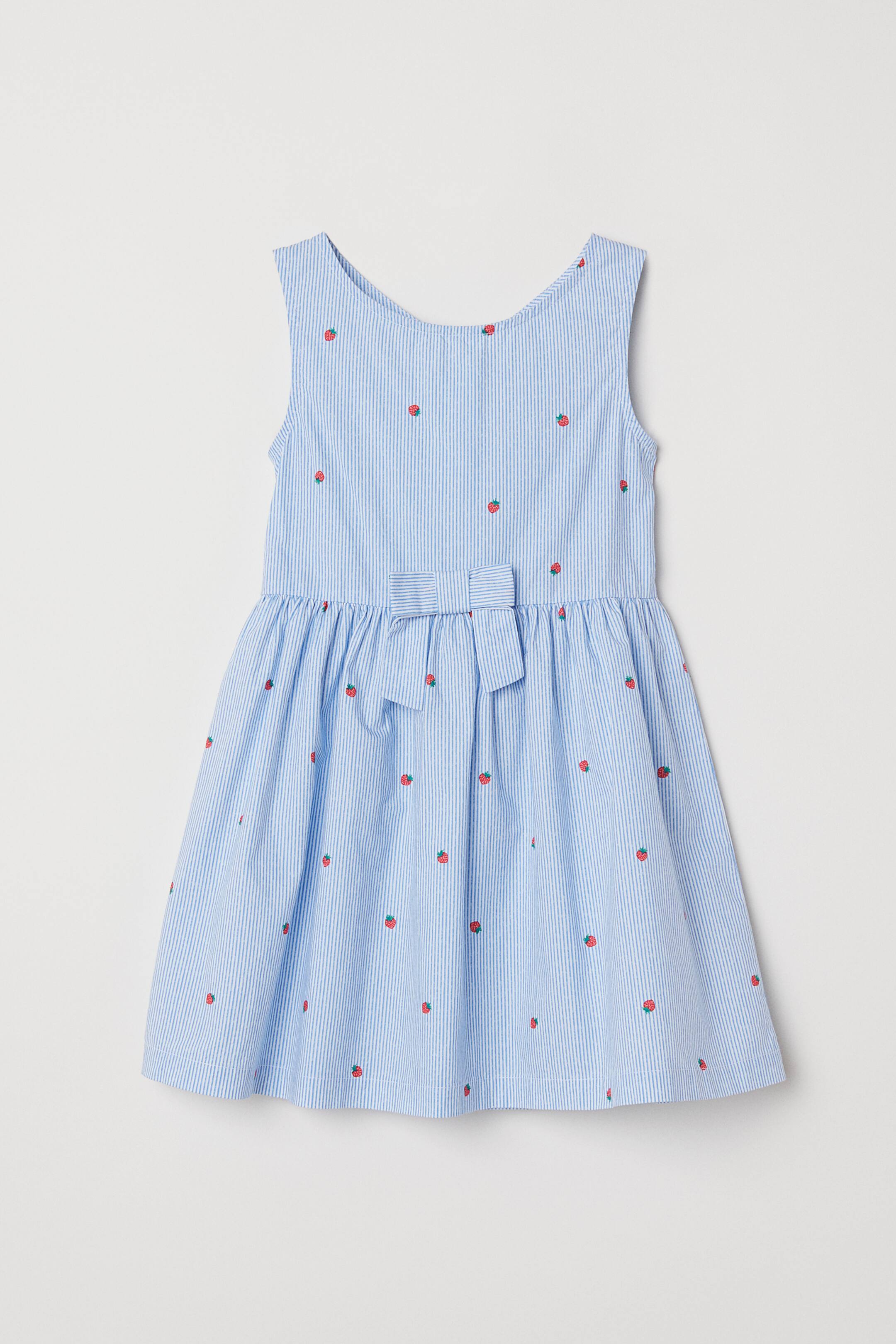 Patterned cotton dress - Sleeveless - Light blue/White striped - Kids ...