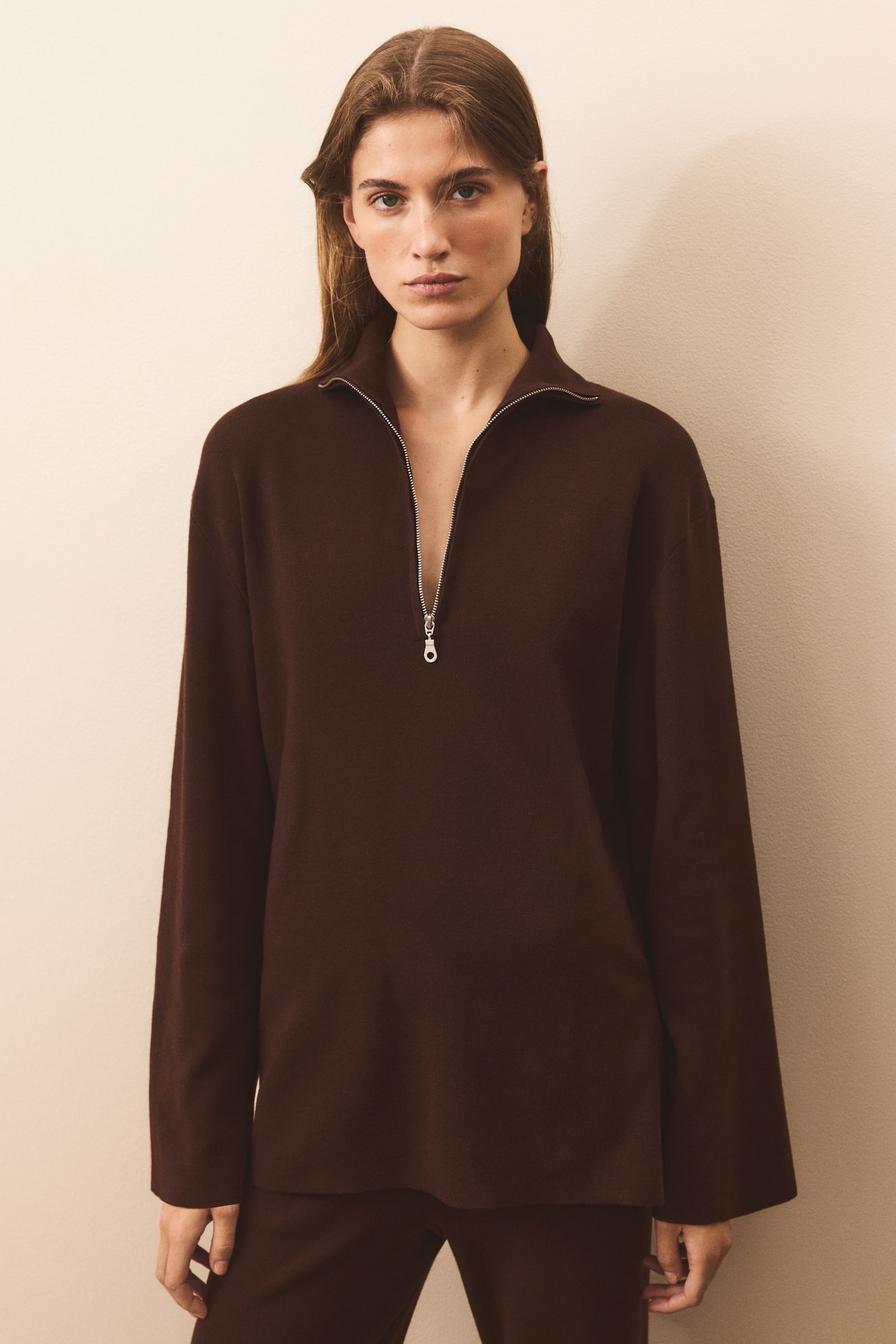 Женский свитер H&M Fine-Knit Half-Zip, цвет: Тёмный коричневый — фото 5