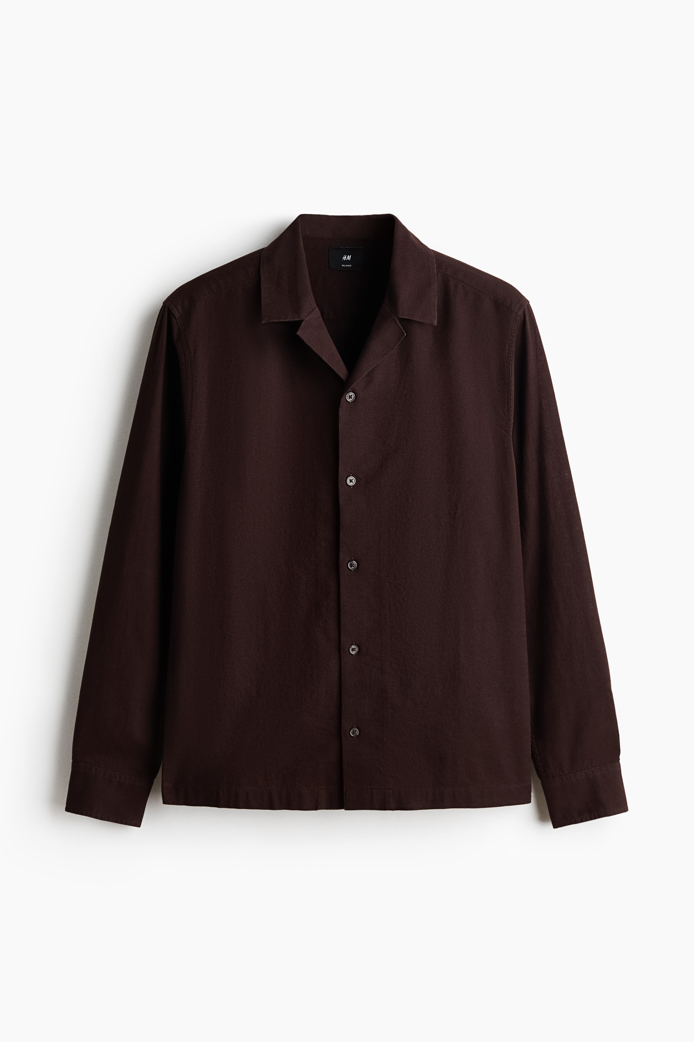 Relaxed Fit Linen-blend resort shirt - Dark brown/Light pink/Light yellow/Dark green