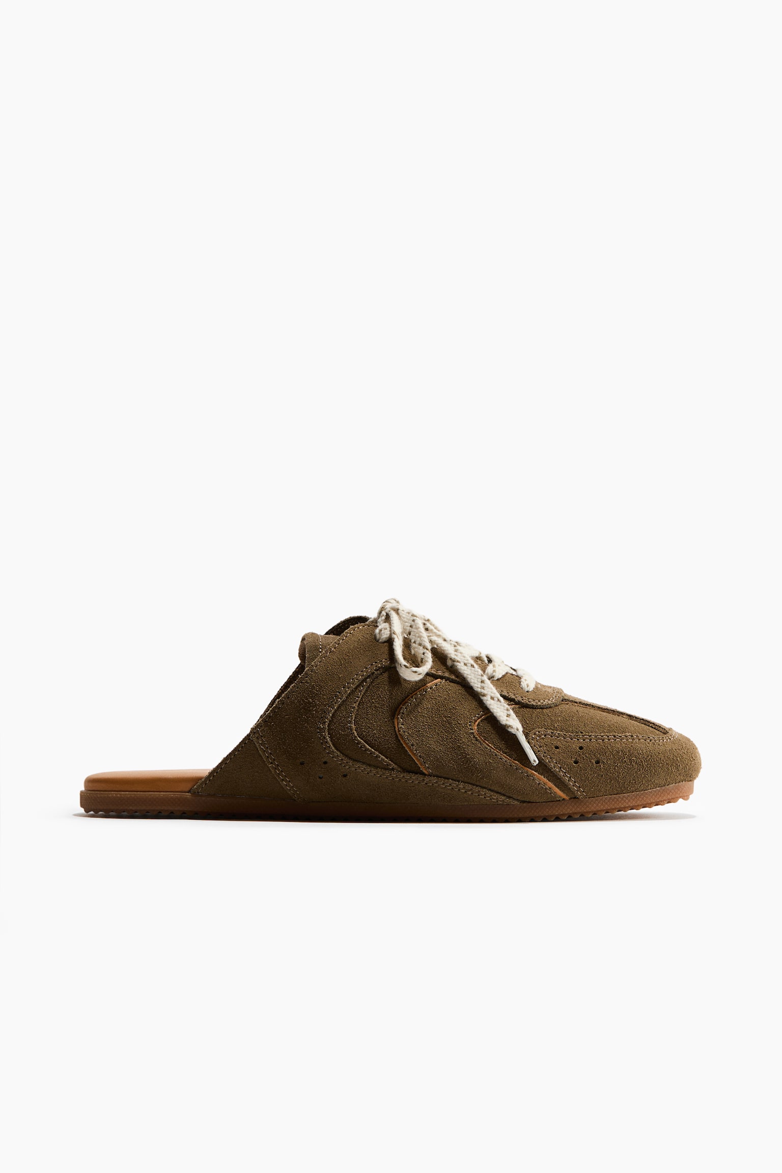 Suede trainer-style mules - Dark khaki green - 3
