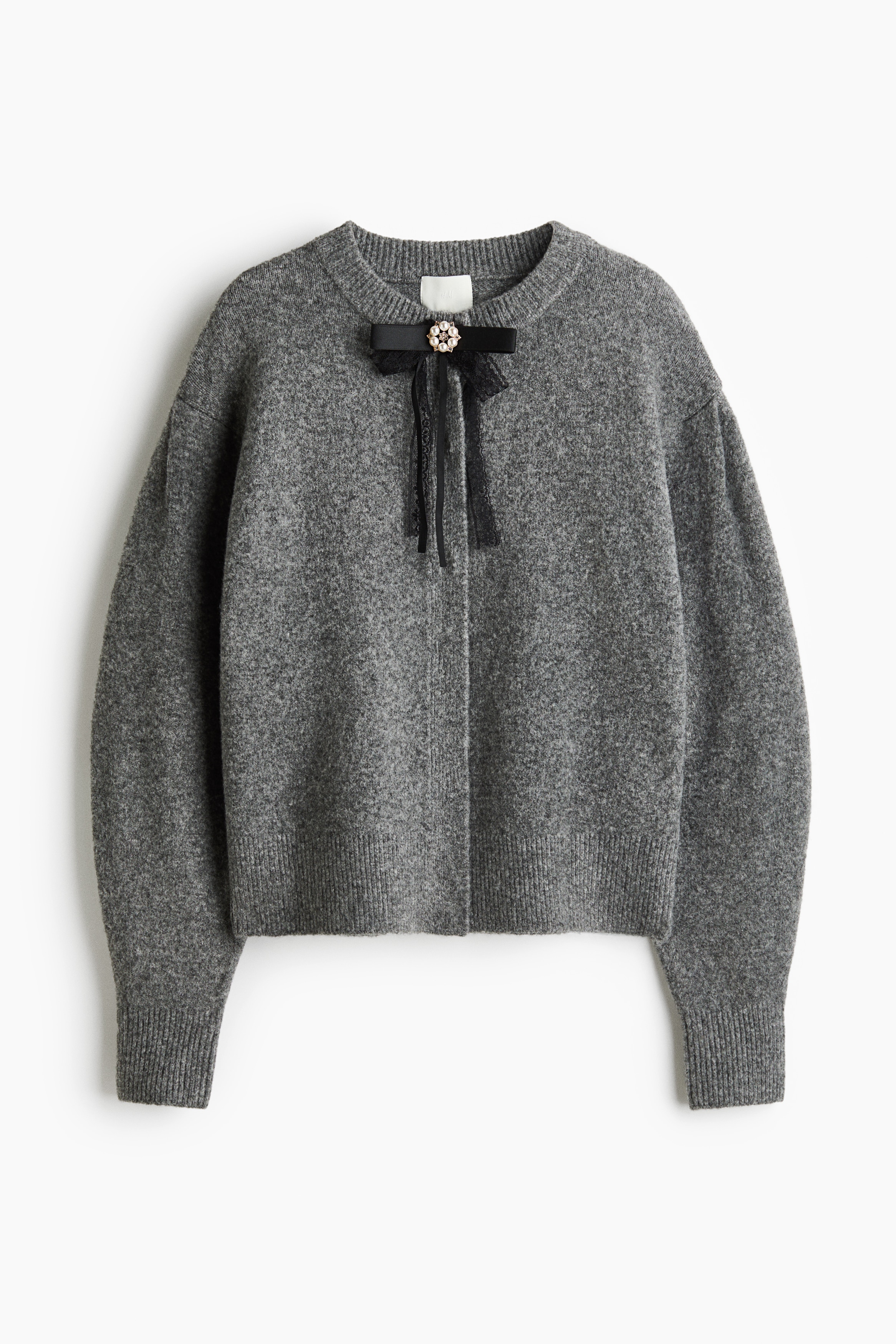 Bow-detail puff-sleeved cardigan