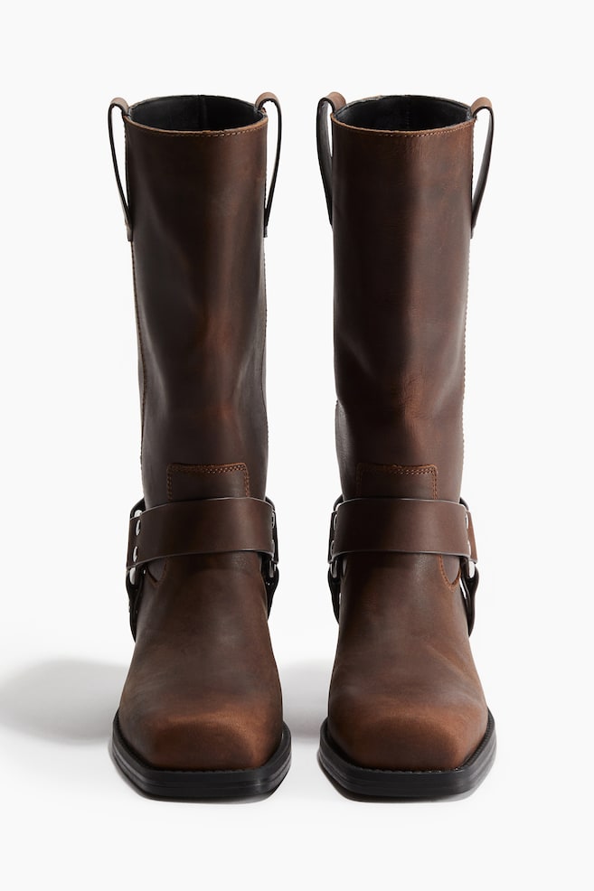 Leather biker boots-Dark brown - 3