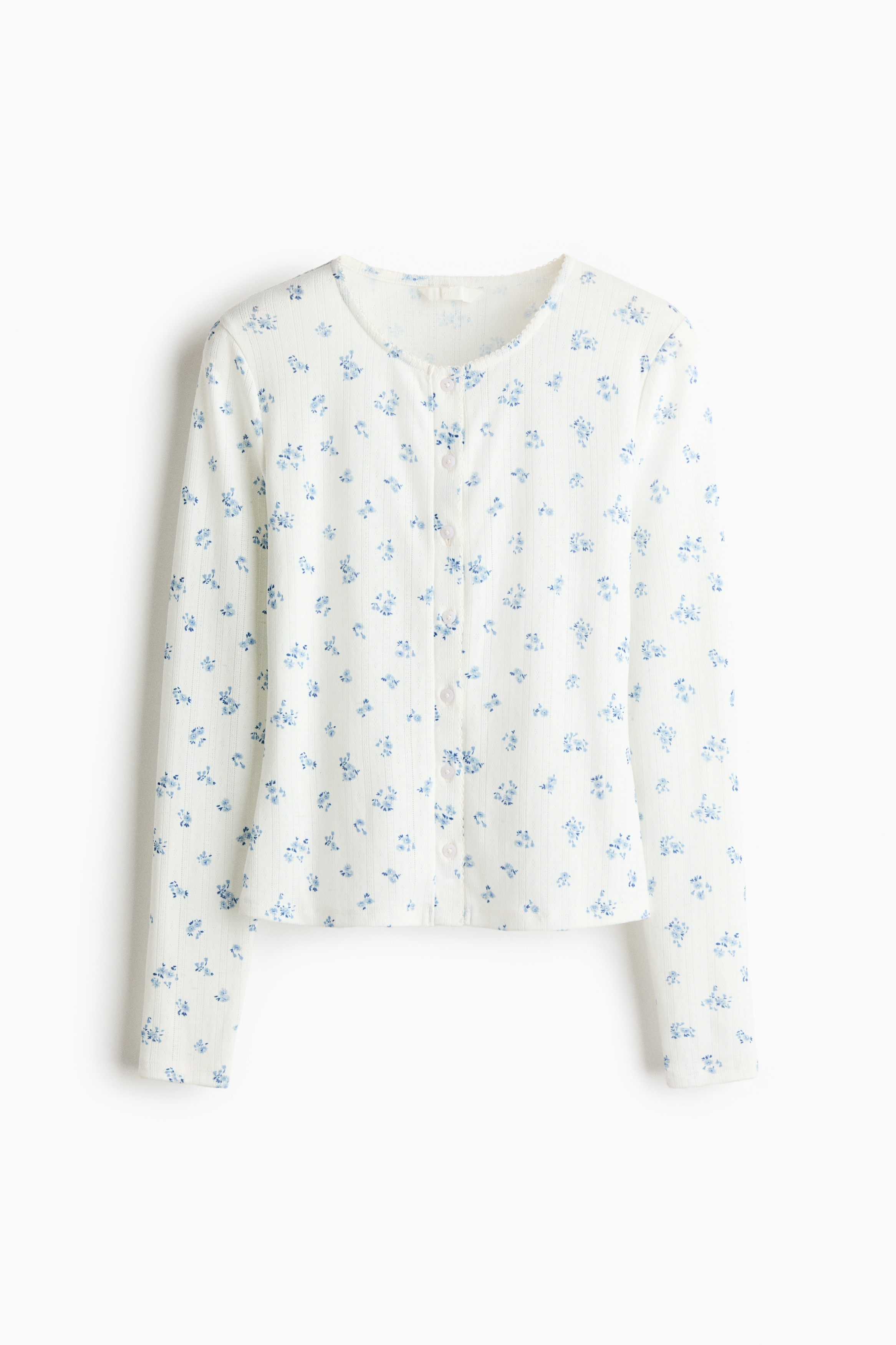 Pointelle jersey cardigan - White/blue floral