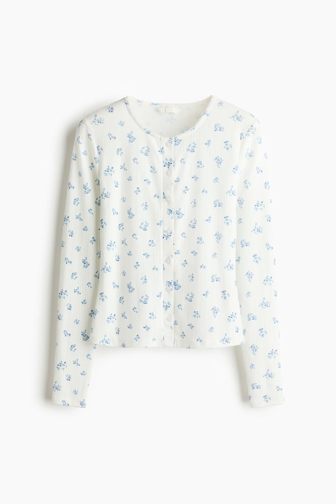 Pointelle Jersey Cardigan - White/blue floral - 1