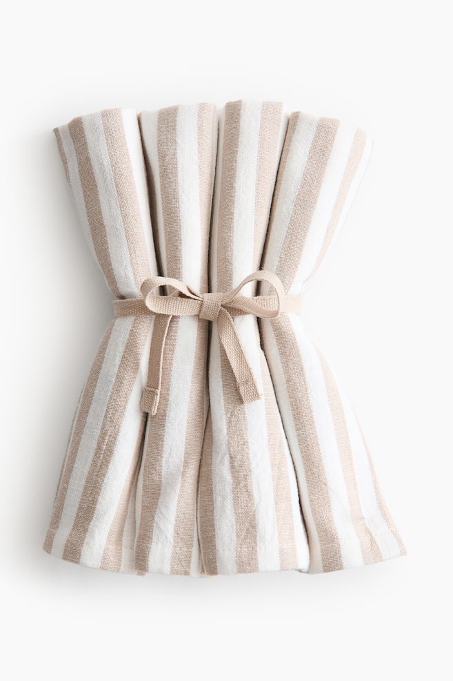 4-Pack Cotton Napkins - Beige/striped - 1