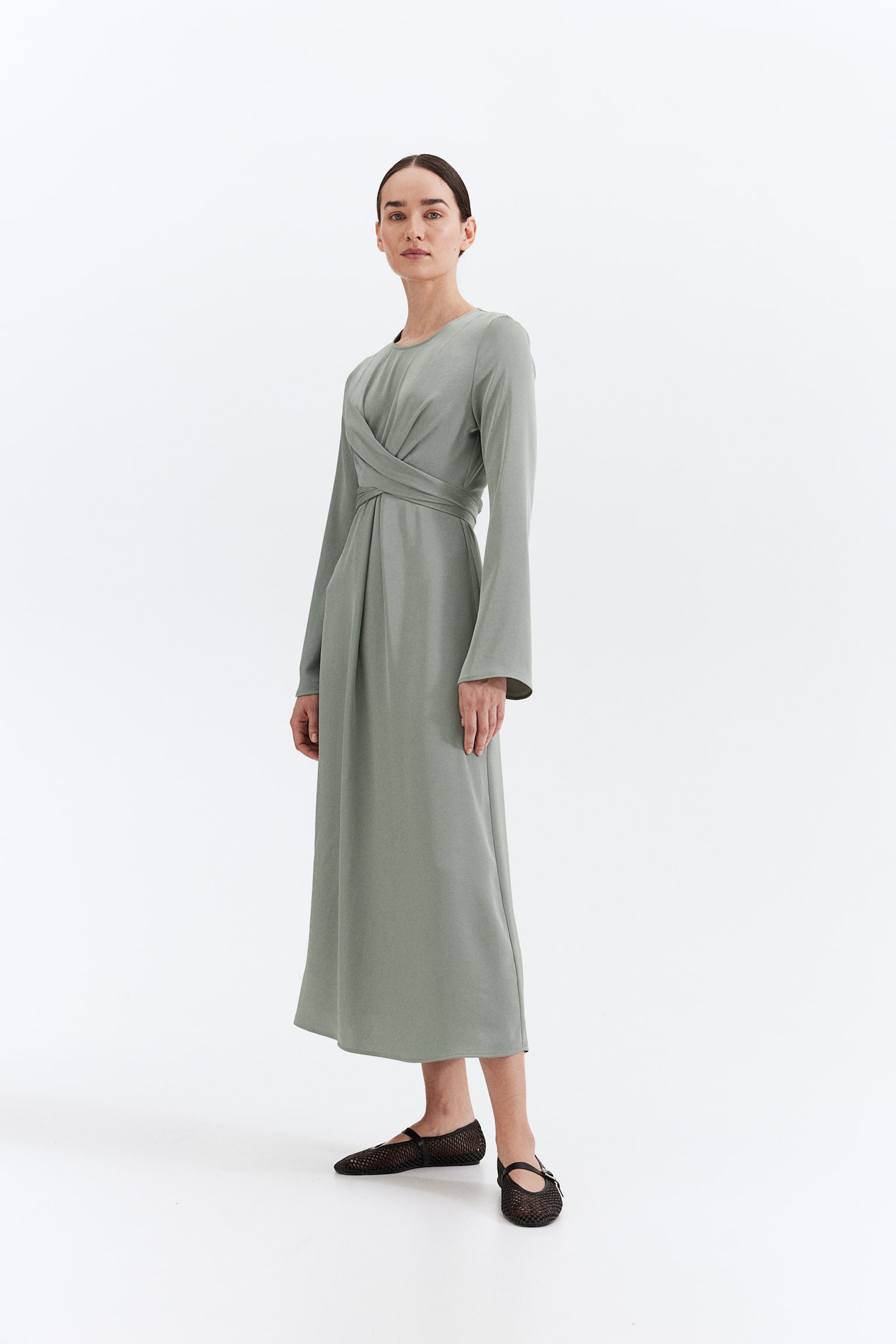 MAMA Satin nursing dress - Sage green - 2