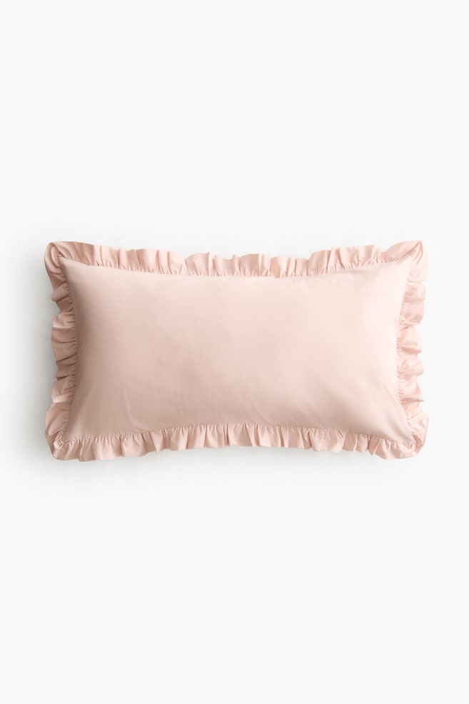 Funda de cojín en algodón con cenefa de volante - Rosa empolvado/Beige grisáceo claro - 1
