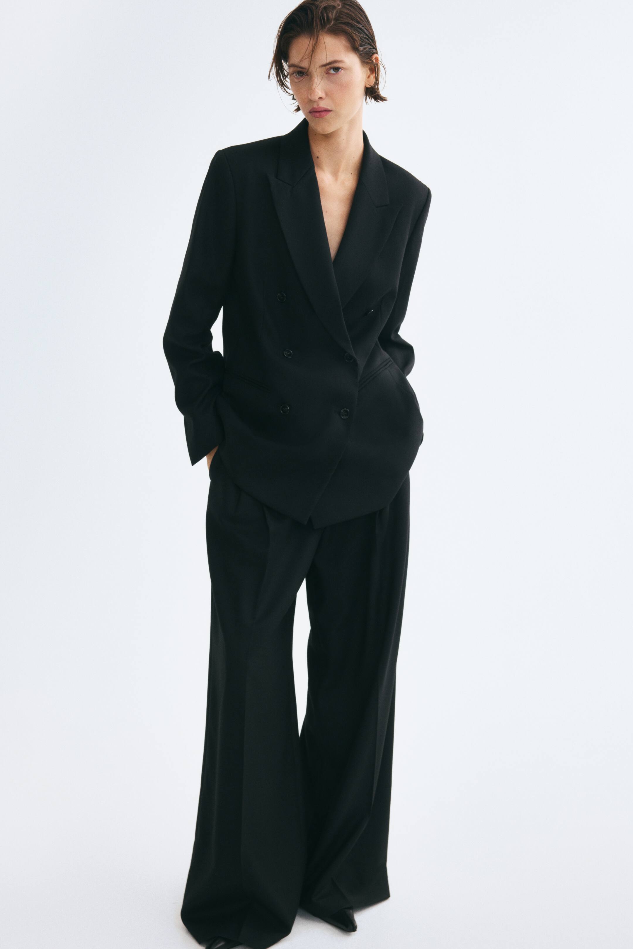 View larger image: Double-breasted twill blazer - Black - Ladies | H&M 1