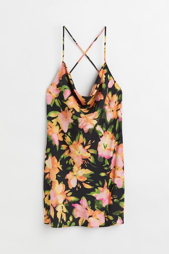 Vestido lencero corto - Negro/Floral/Amarillo - 1