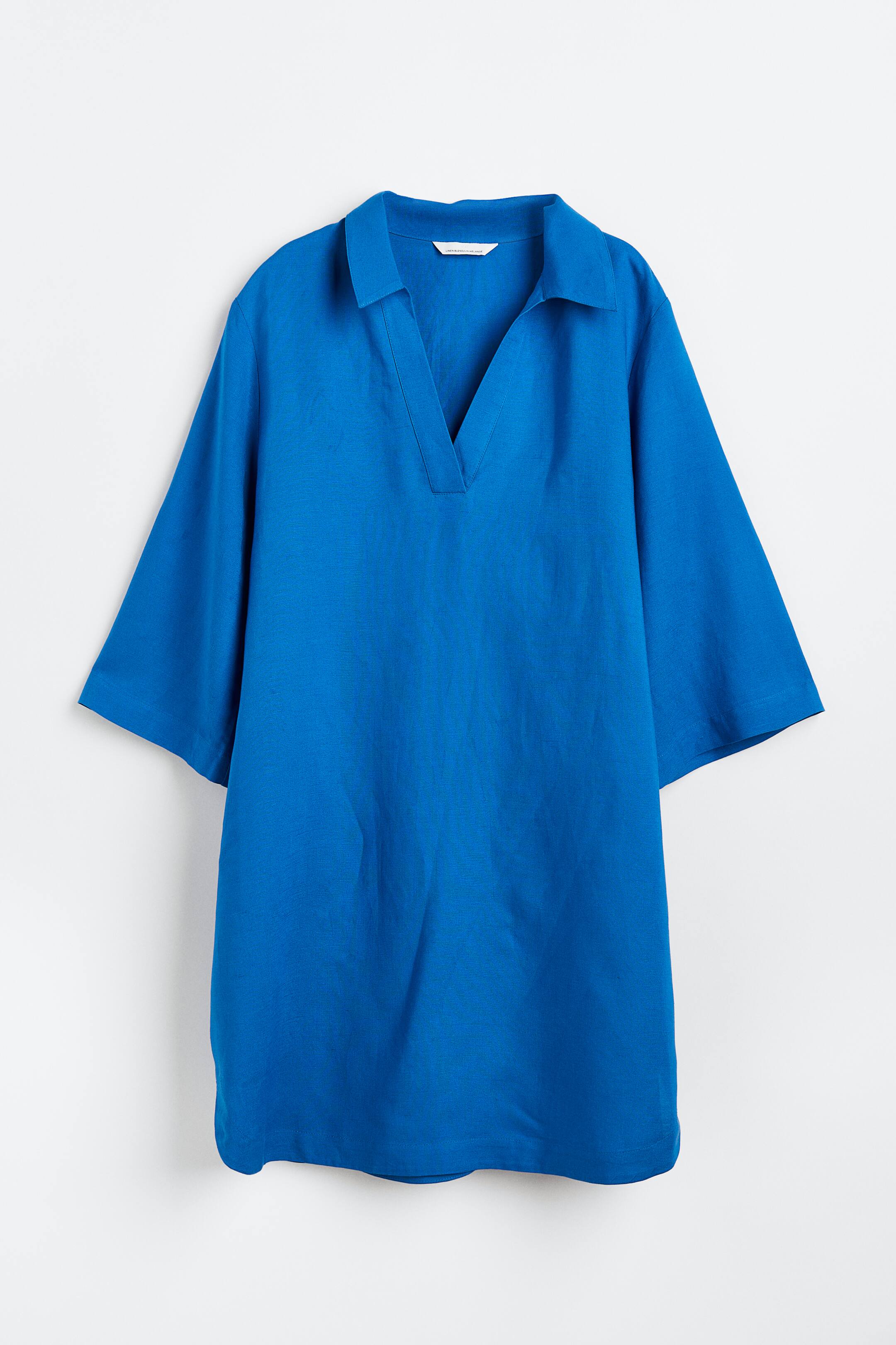 View larger image: Linen-blend collared dress - Blue - Ladies | H&M MY 1