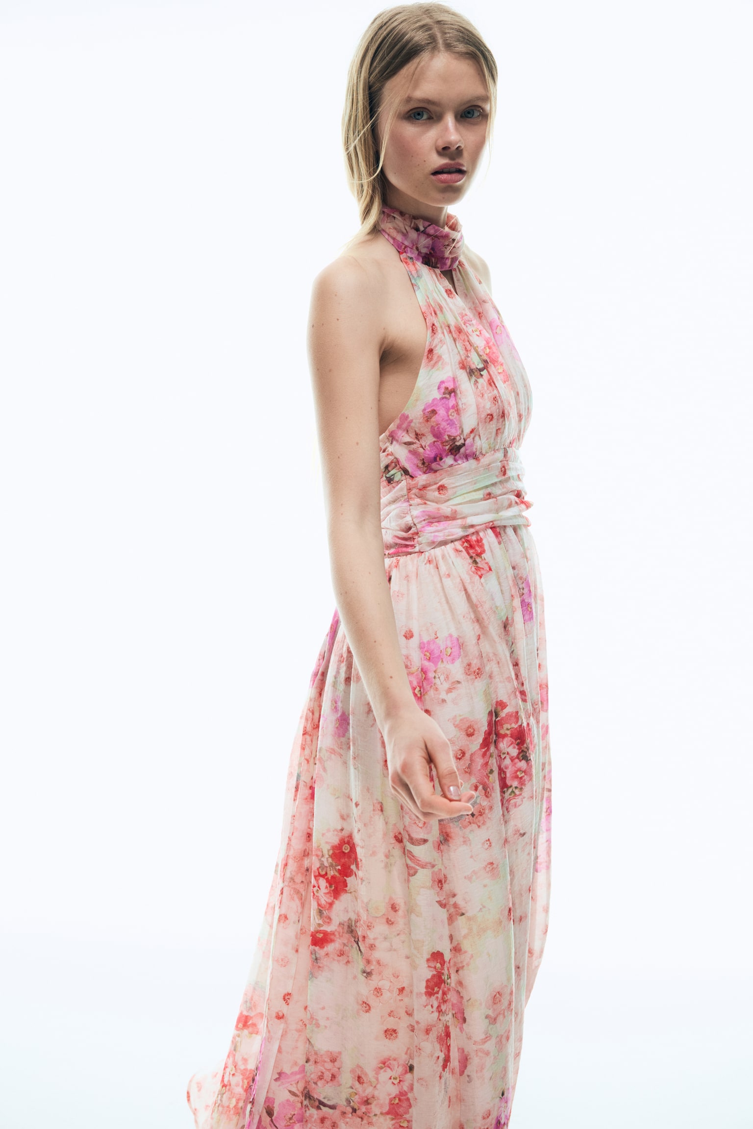 Tie-Detail Halterneck Dress - Light pink/floral - 5