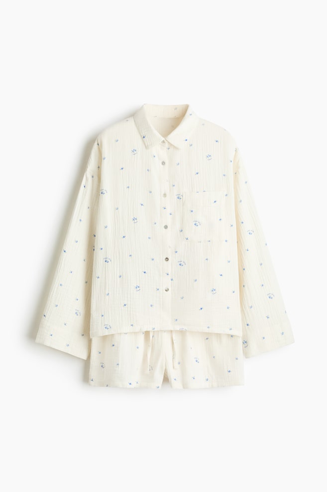 Pyjama shirt and shorts - Cream/Floral/Dusty brown/Light pink/Hearts/Dark blue/White/Lemons/Dark grey/Light dusty blue/Cream/Polka dot/Light pink/Cream/Floral/Dark brown/White/Black hearts/Black/Light dusty pink/Light beige/Leopard print - 1