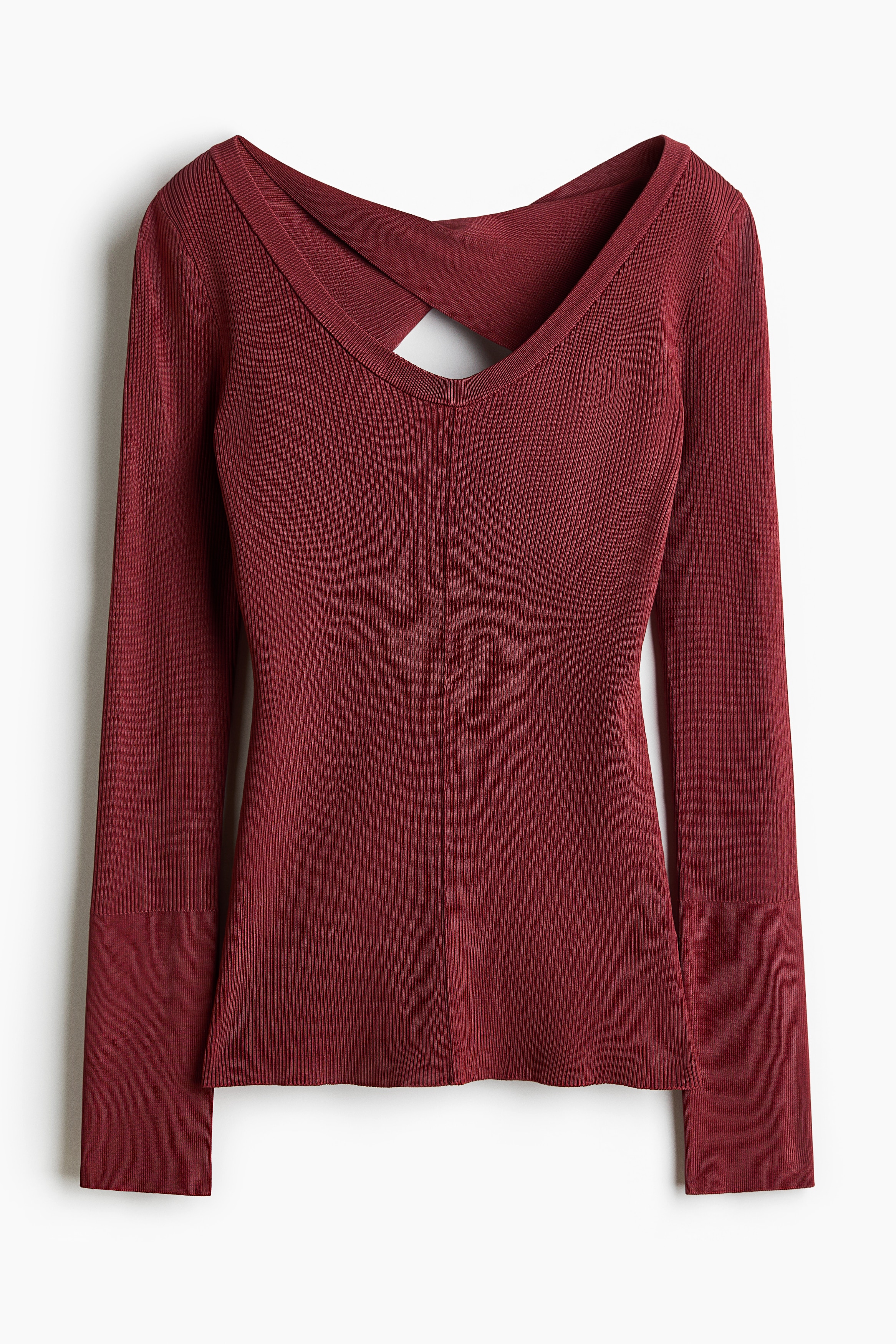 Rib-Knit Twist-Detail Top - Burgundy