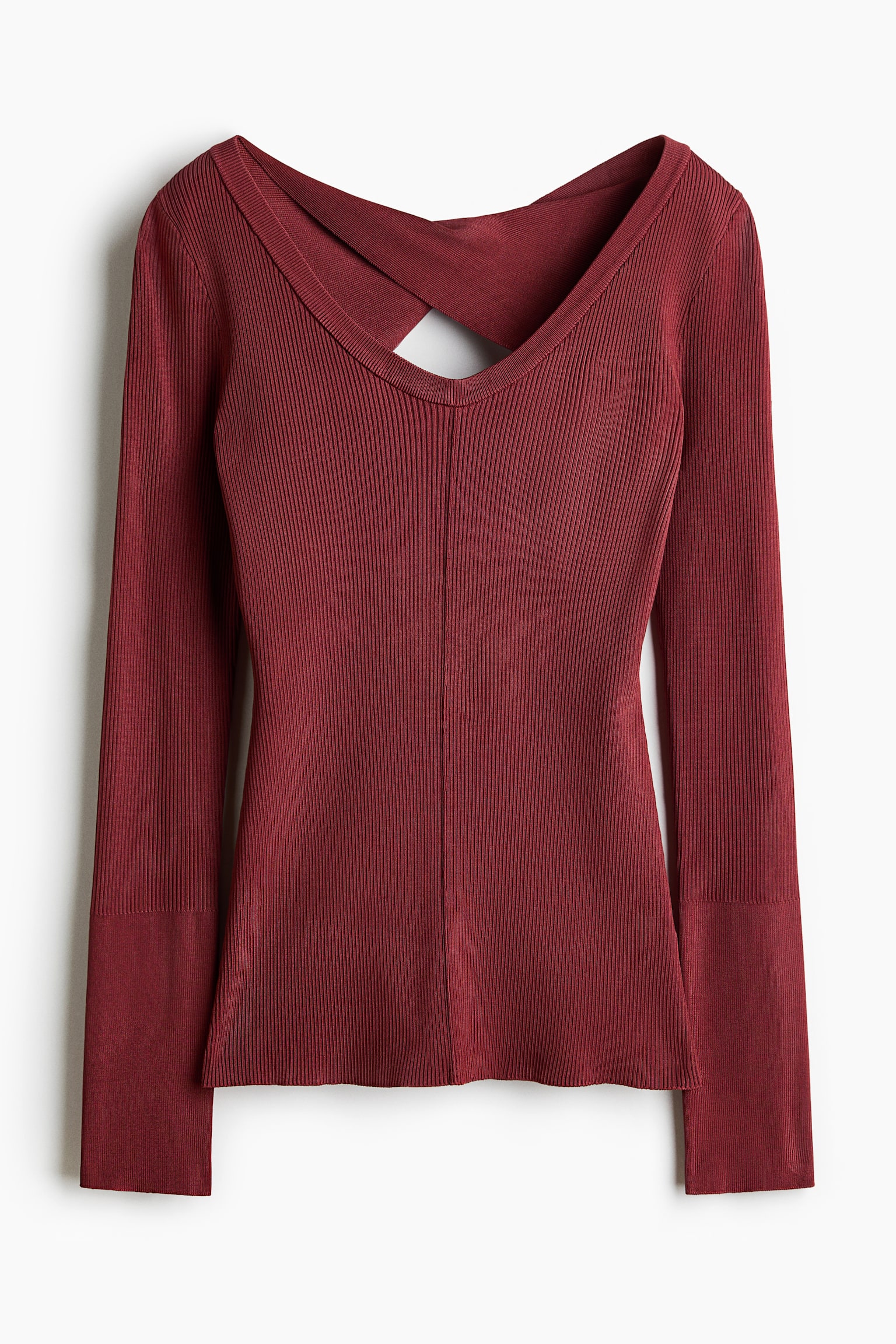Rib-Knit Twist-Detail Top - Burgundy