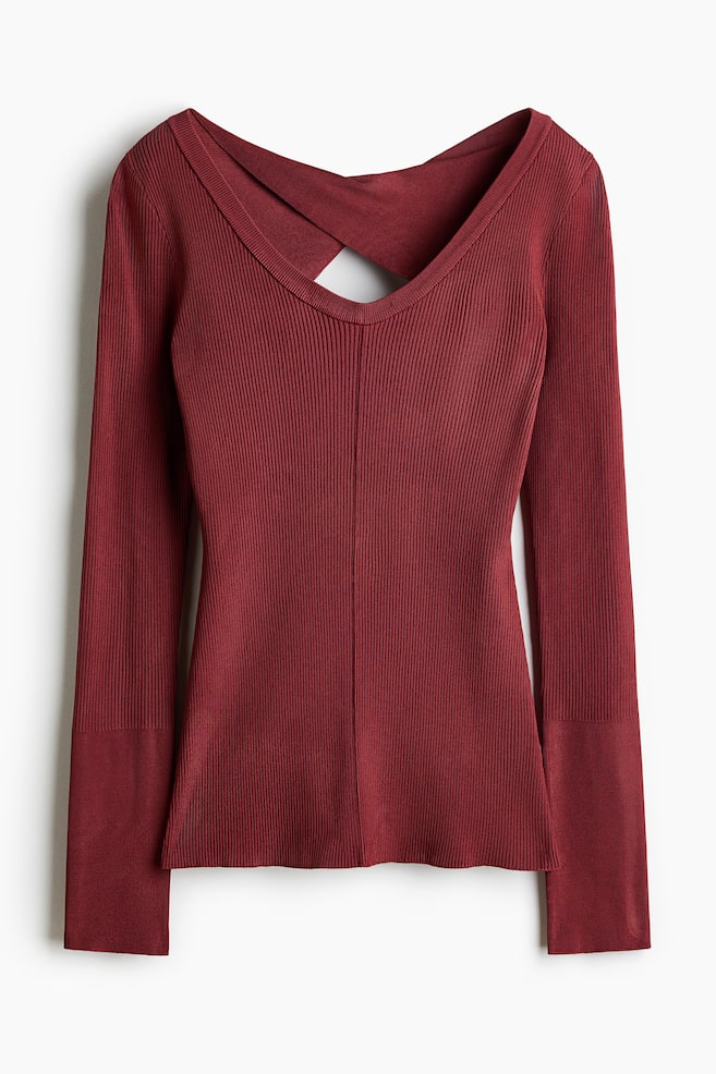 Rib-knit twist-detail top - Burgundy - 1